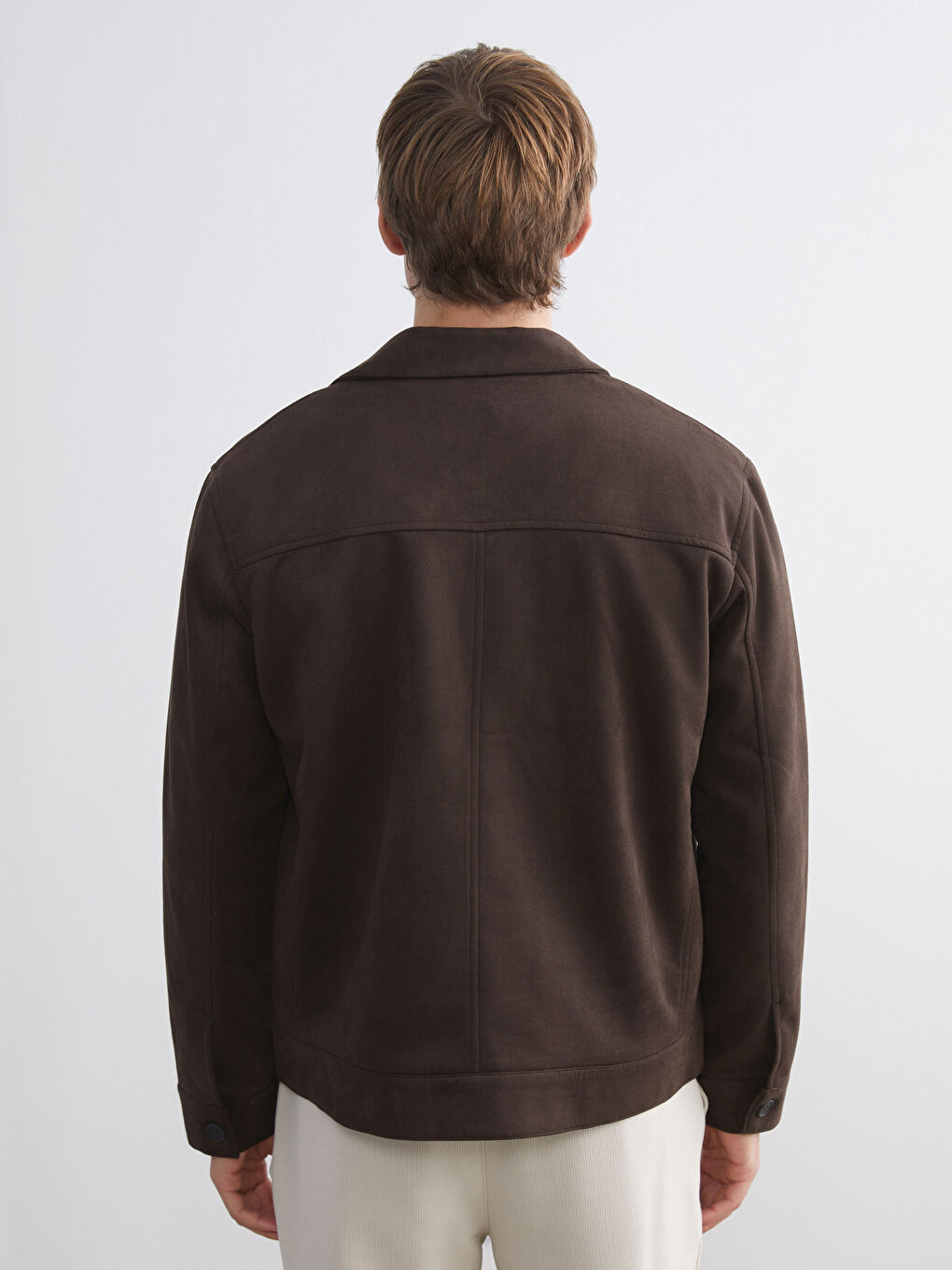 معطف رجال بياقة بلي كول بقماش جلد سويد عادي-4