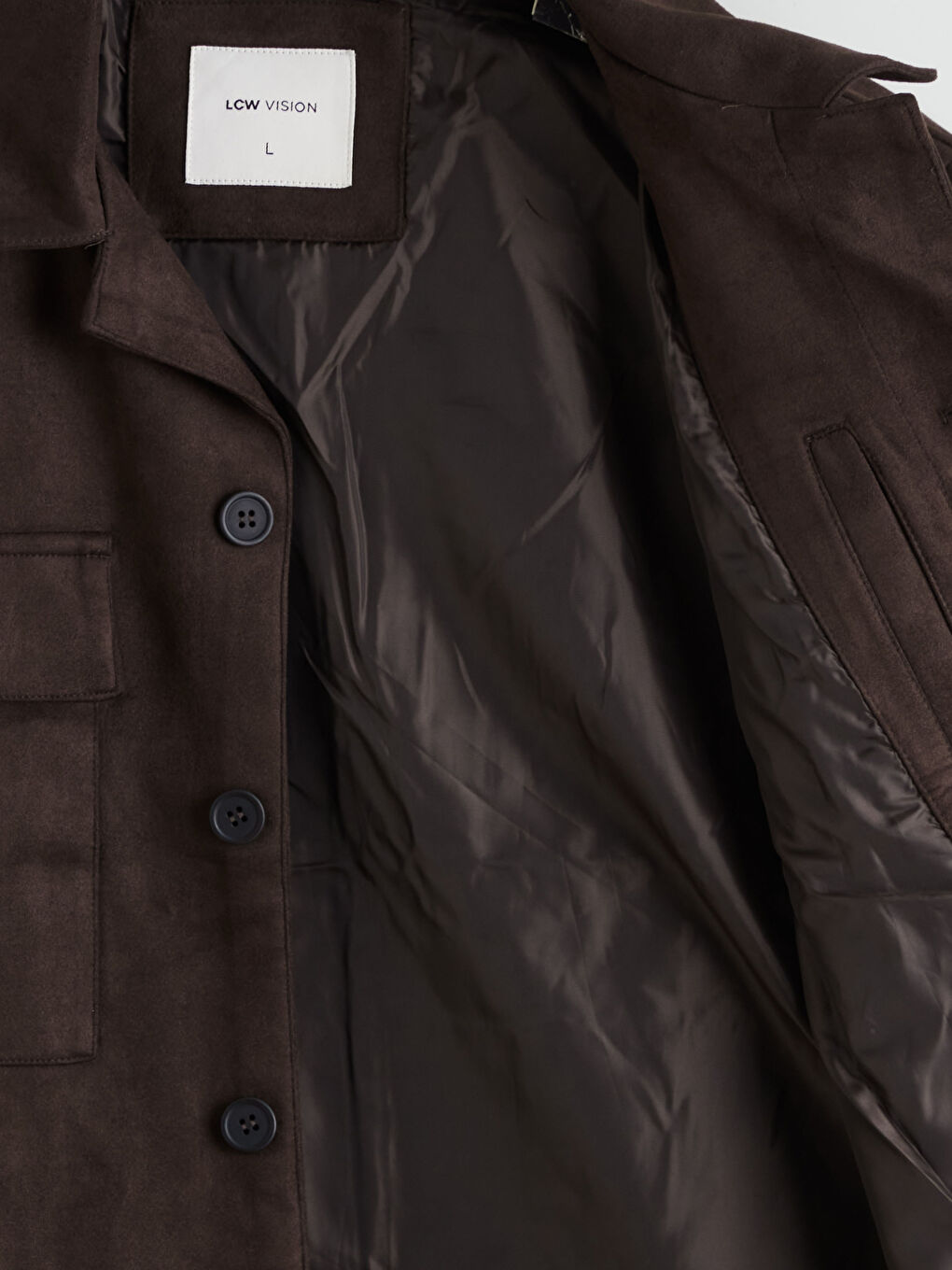 معطف رجال بياقة بلي كول بقماش جلد سويد عادي-7