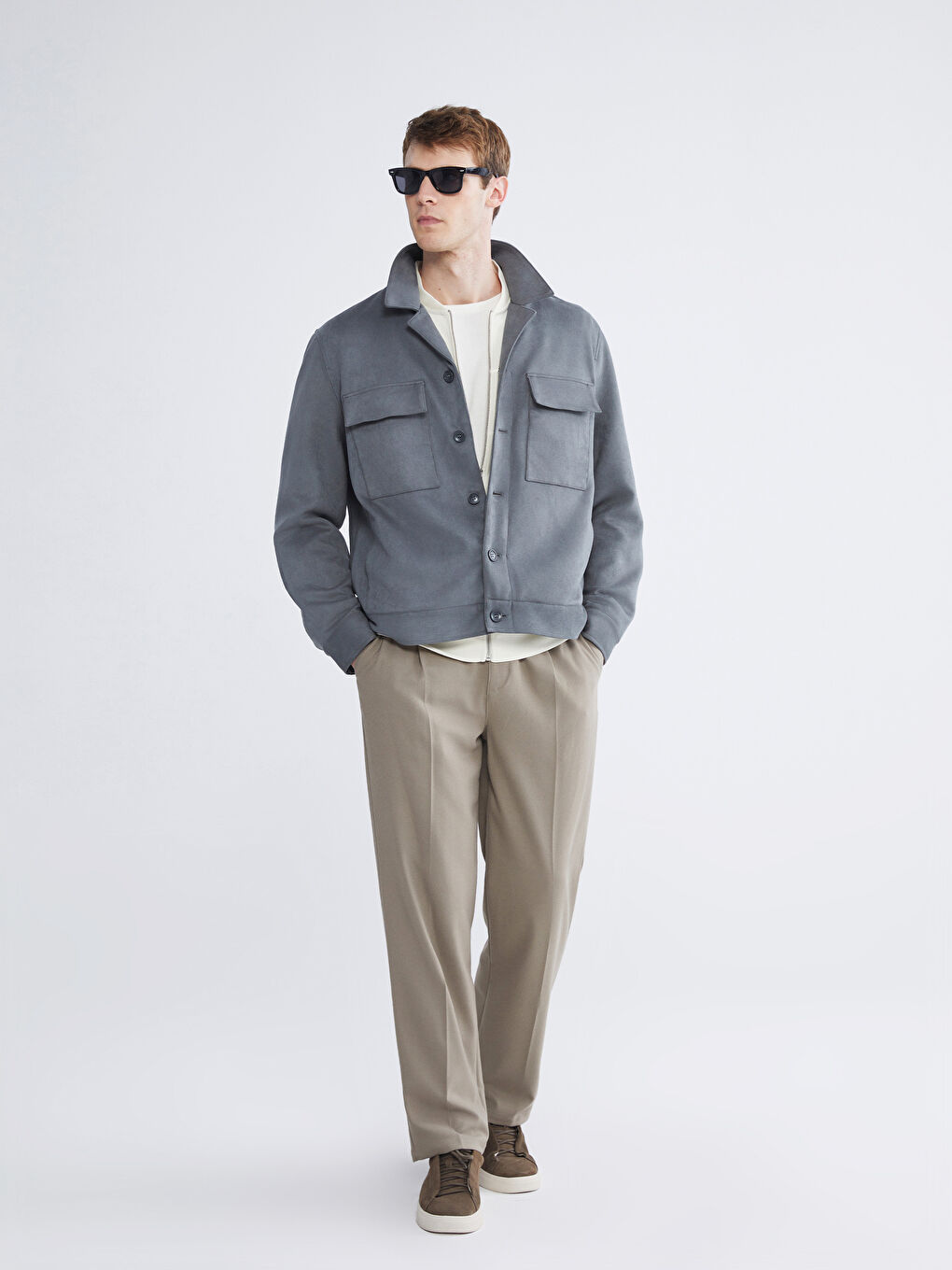 Ерлерге арналған стандартты пішім жағалы мойын замша күртке-2