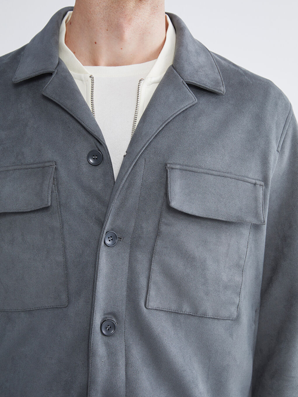 Ерлерге арналған стандартты пішім жағалы мойын замша күртке-3