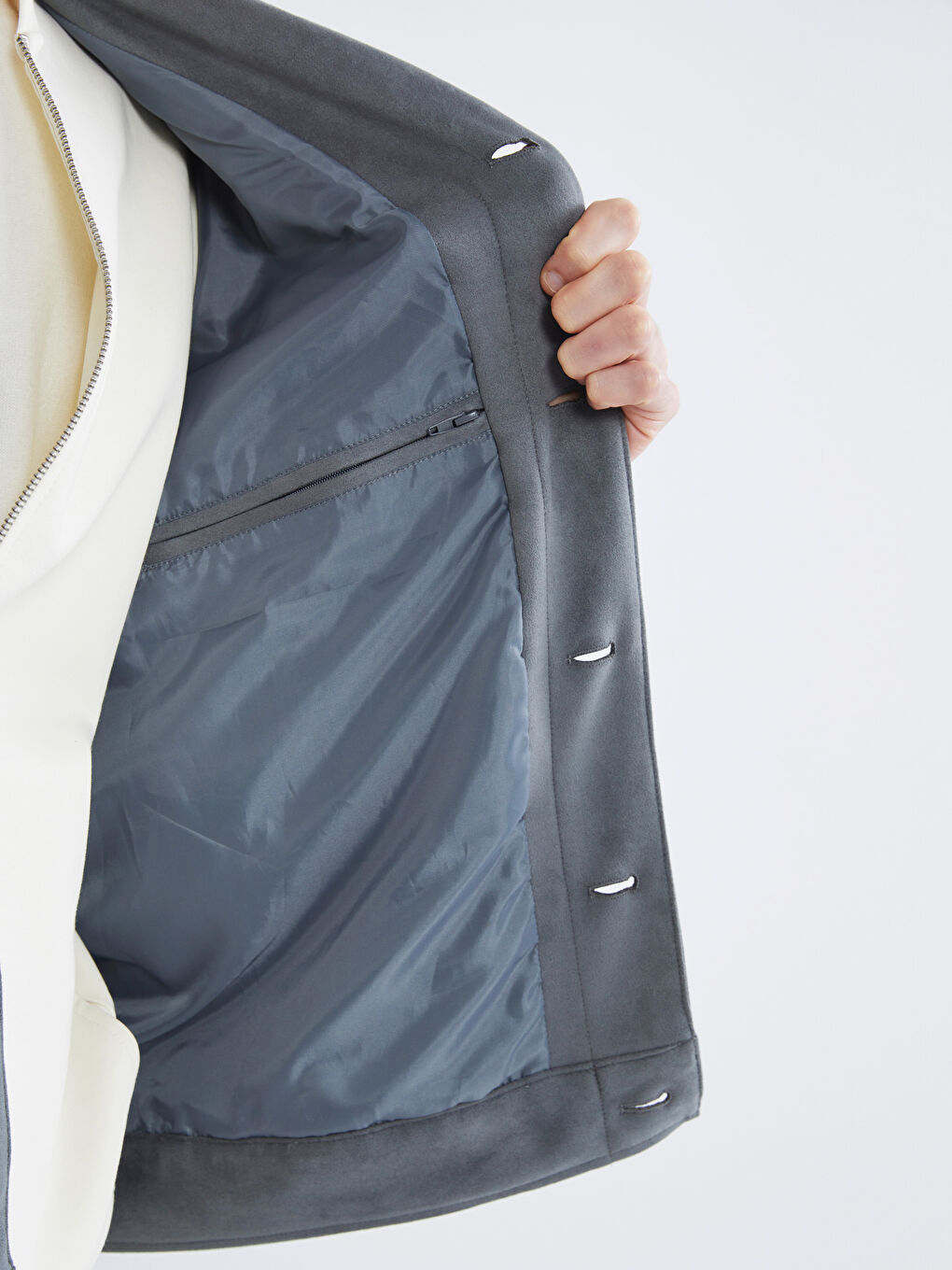 Ерлерге арналған стандартты пішім жағалы мойын замша күртке-4