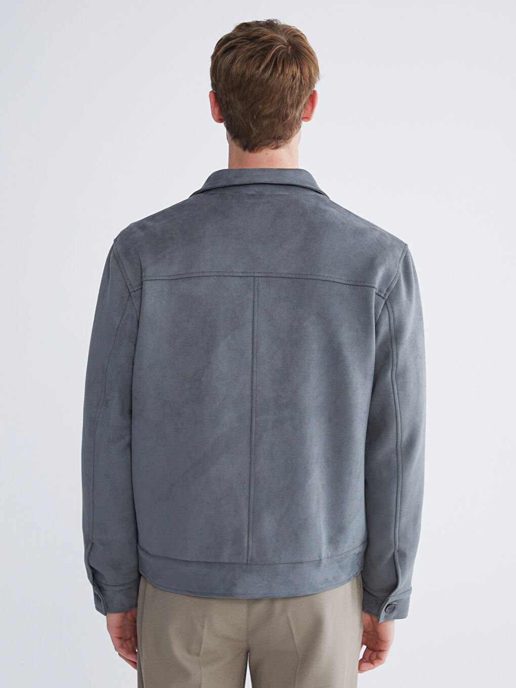 Ерлерге арналған стандартты пішім жағалы мойын замша күртке-5