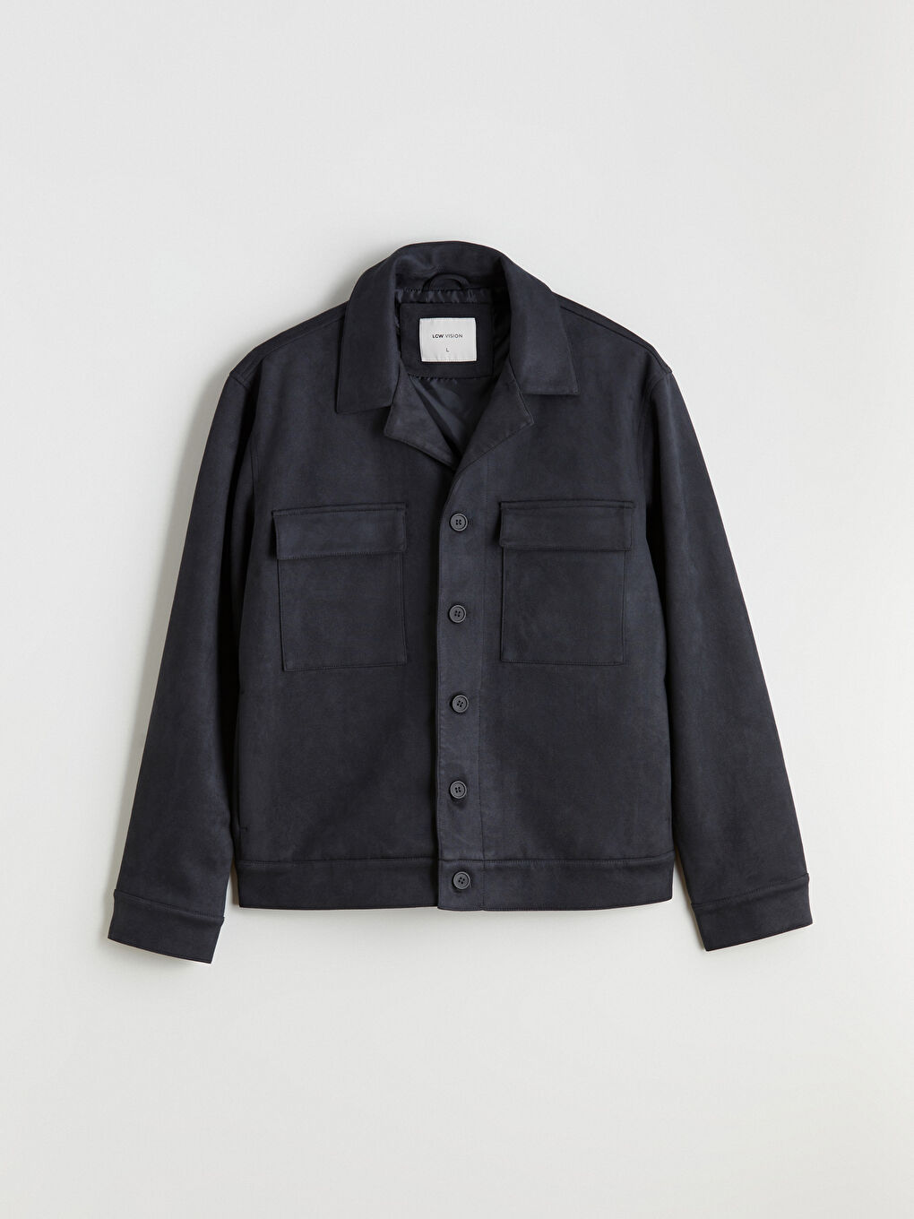 معطف رجال بياقة بلي كول بقماش جلد سويد عادي-5