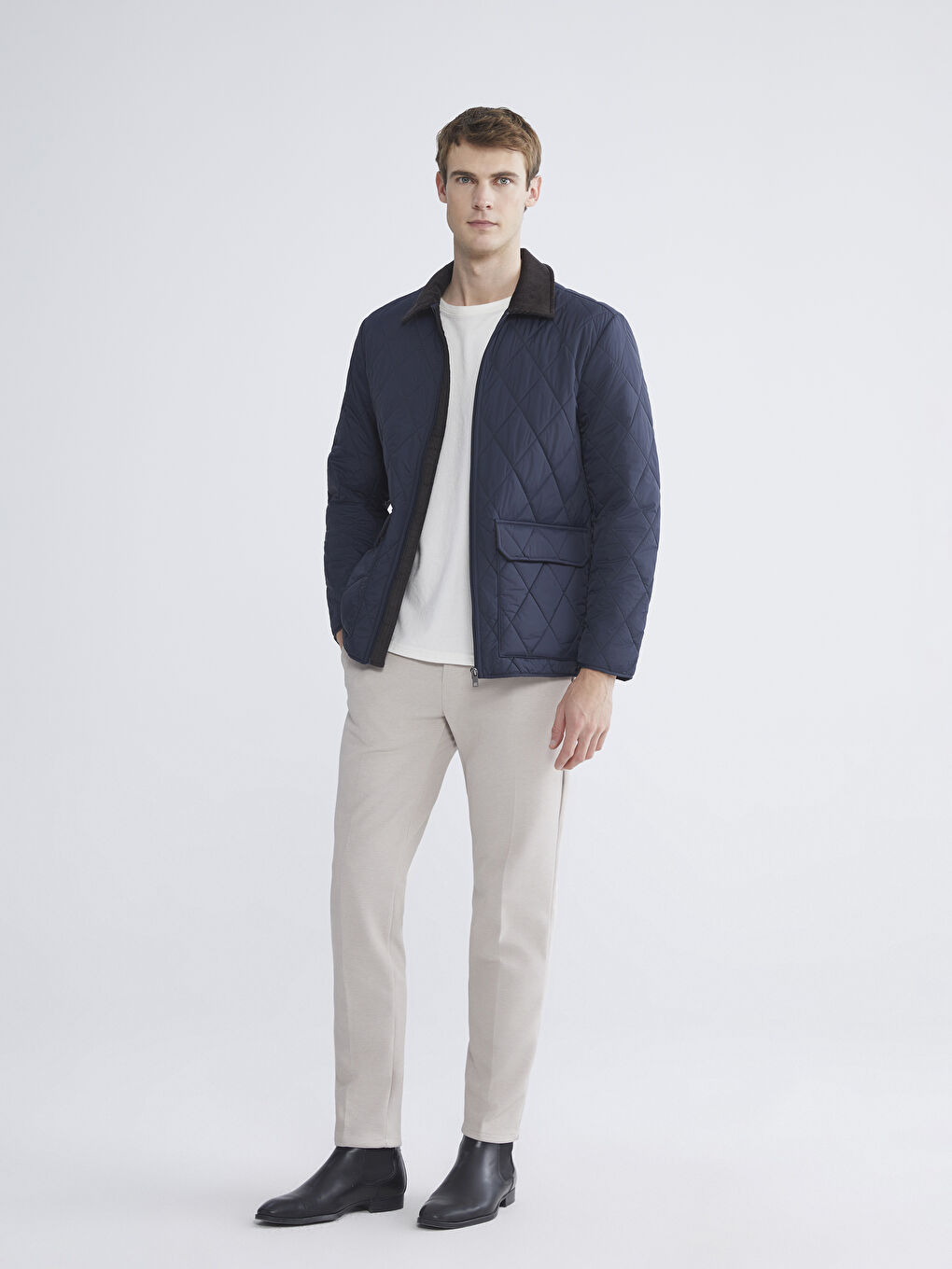 Lacivert Standart Kalıp Kadife Yaka Erkek Mont-1