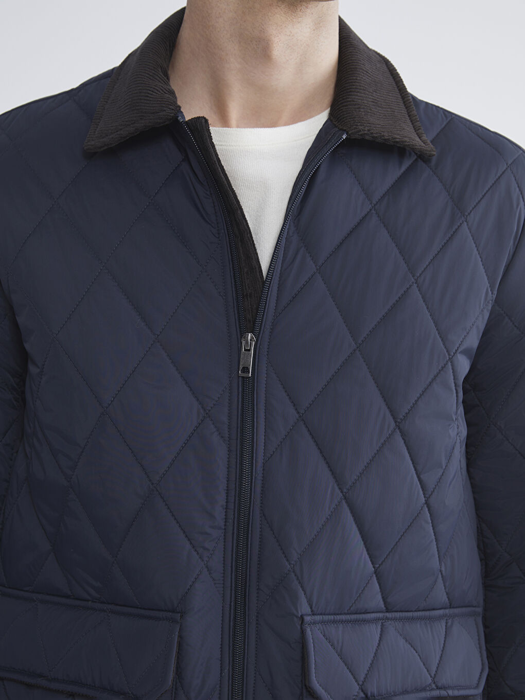 Lacivert Standart Kalıp Kadife Yaka Erkek Mont-2