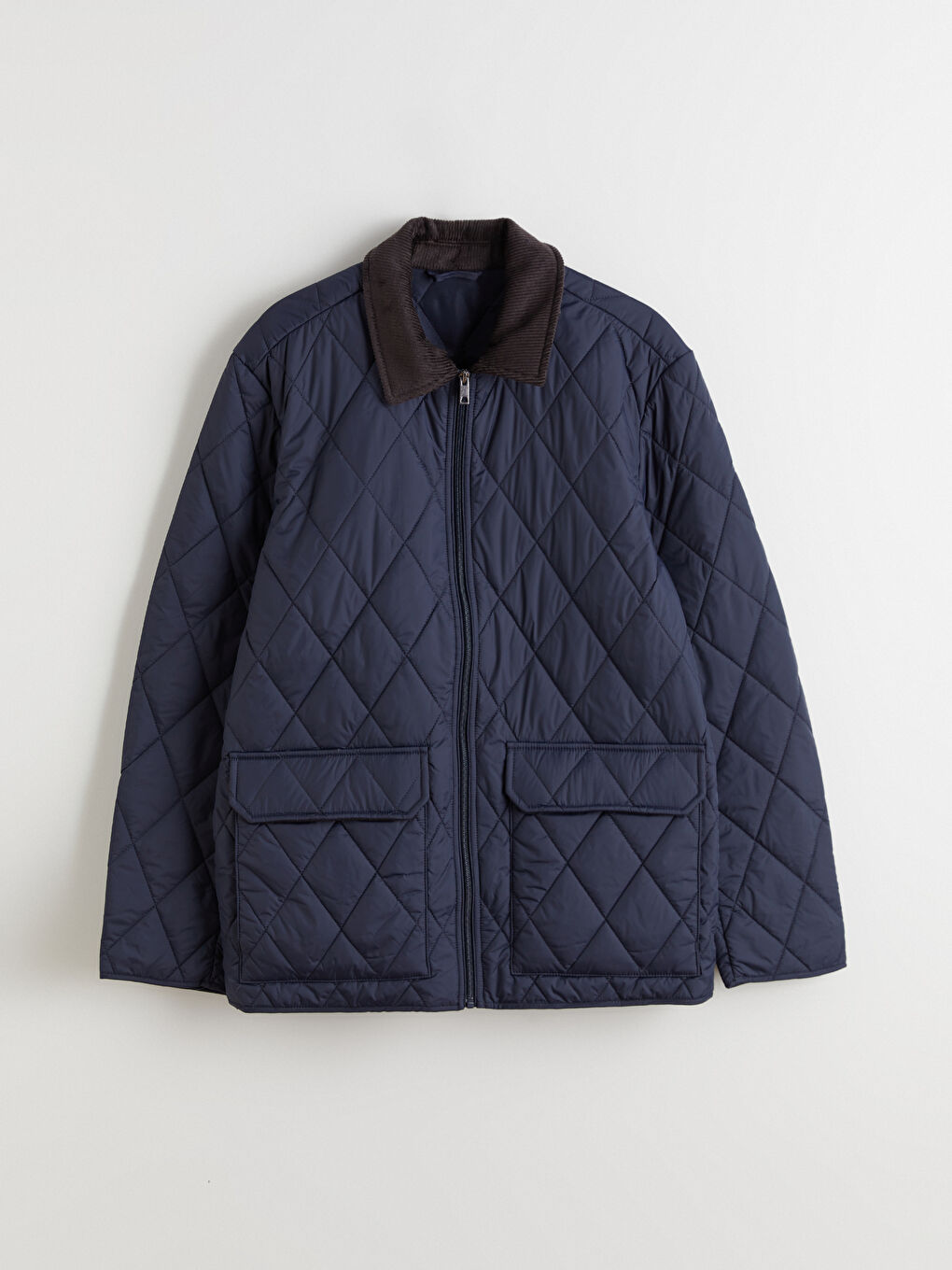 Lacivert Standart Kalıp Kadife Yaka Erkek Mont-5