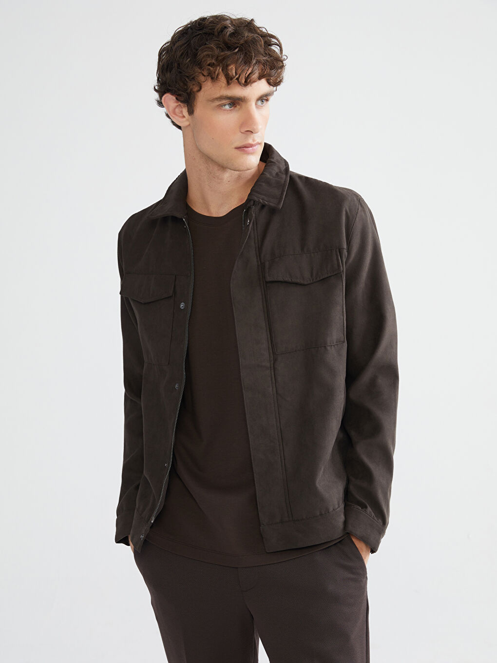 Standard Fit Collared Neck Suede Men's Coat