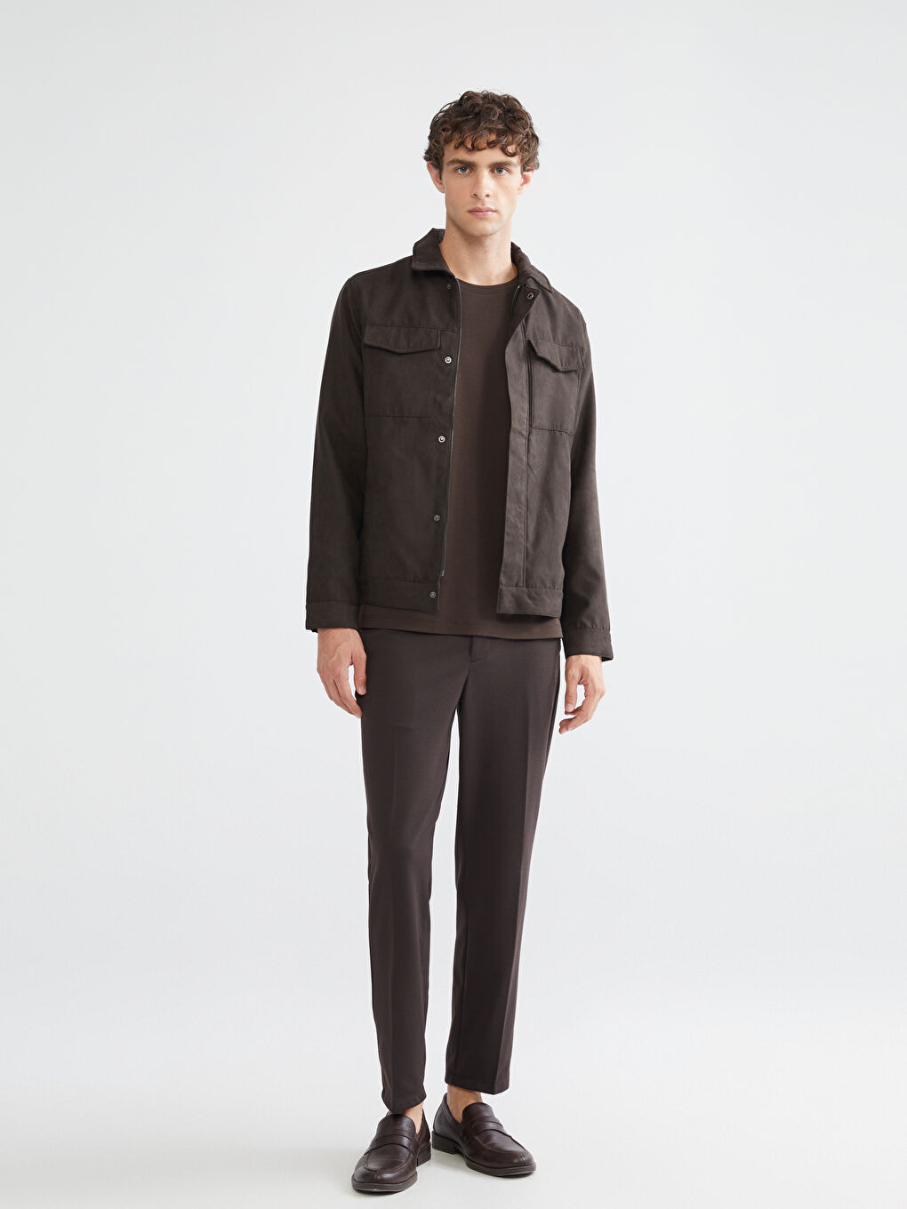 Standard Fit Collared Neck Suede Men's Coat-1