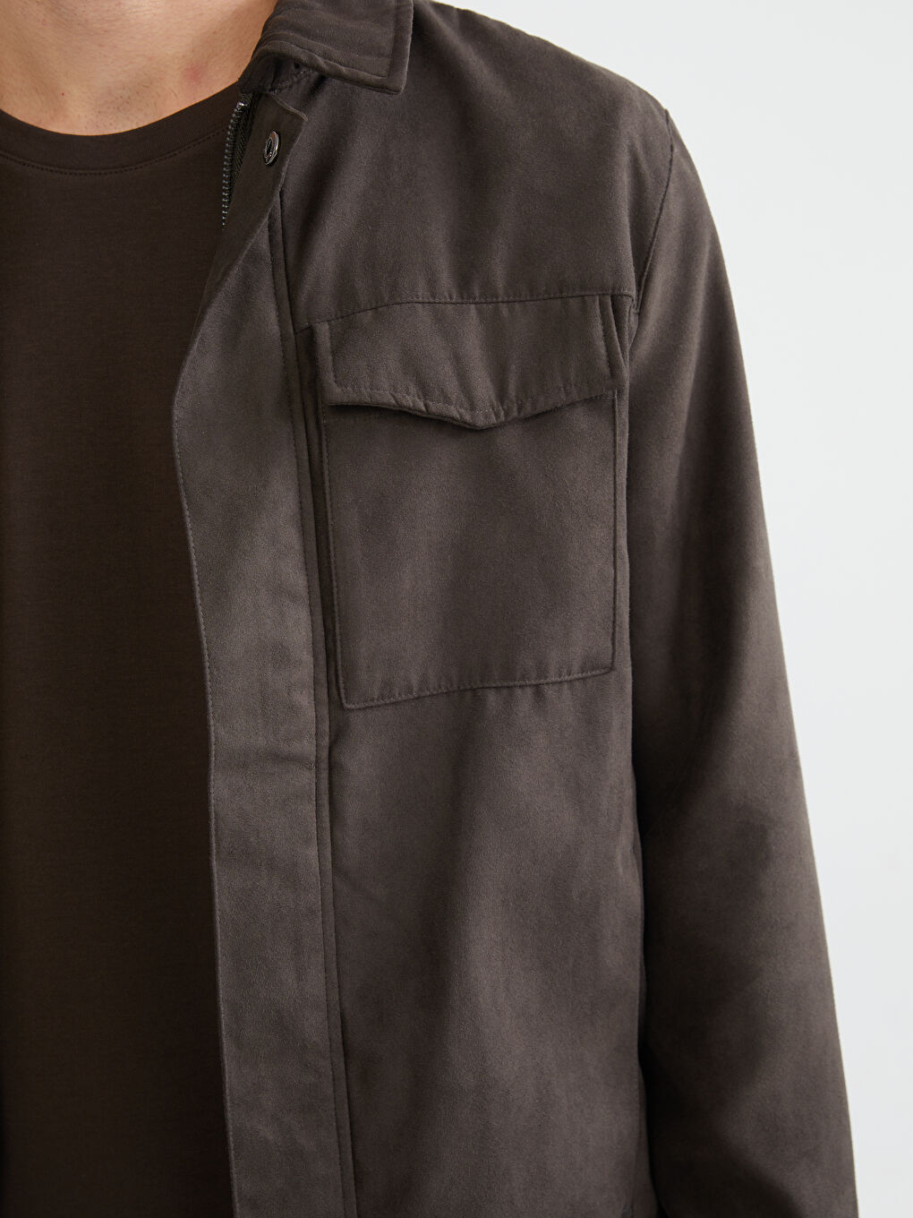Standard Fit Collared Neck Suede Men's Coat-2