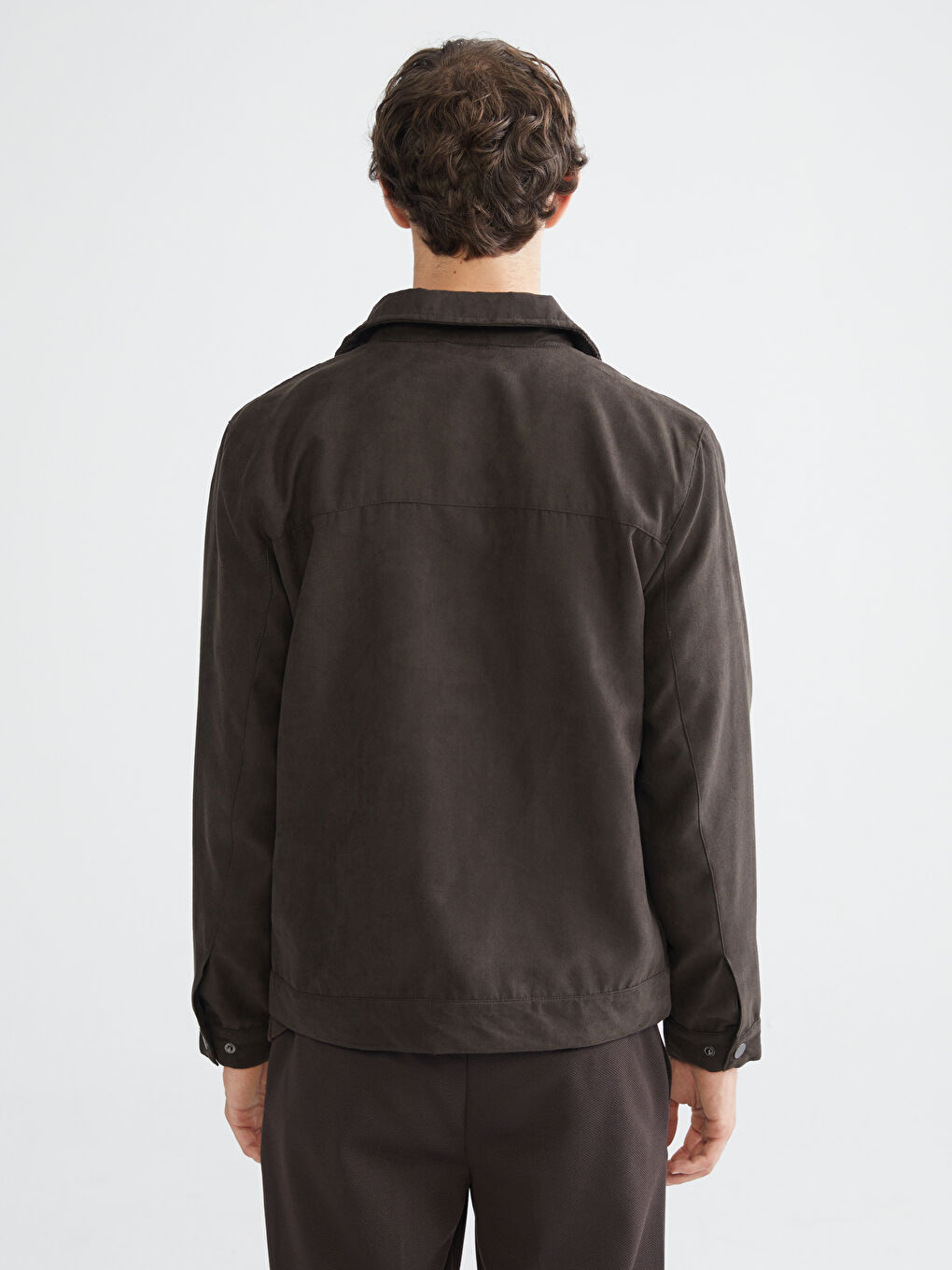 Standard Fit Collared Neck Suede Men's Coat-4