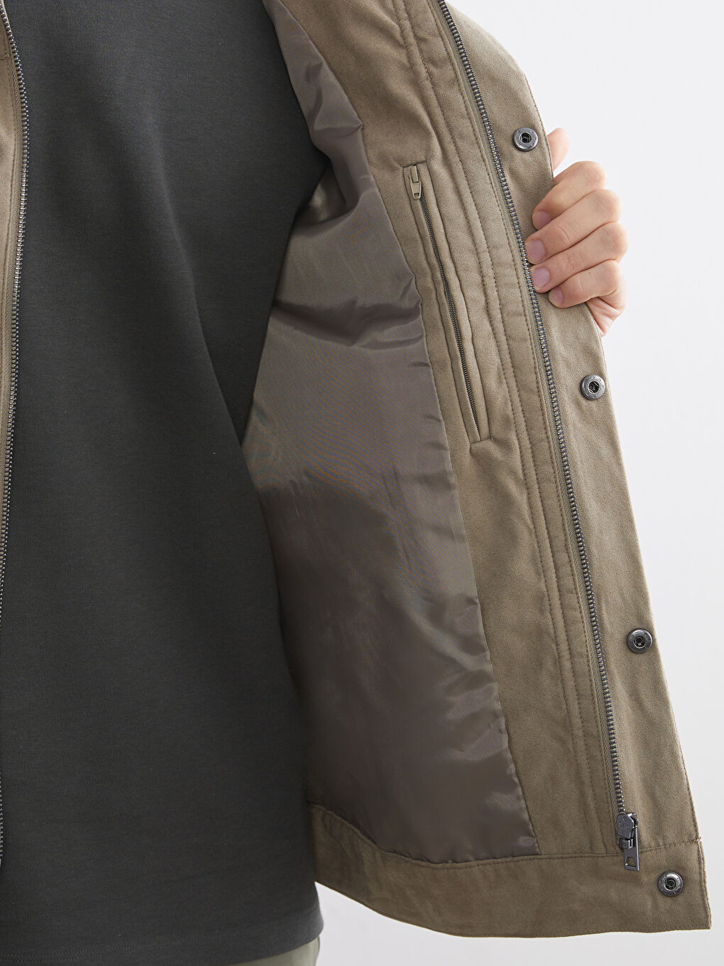 Standard Fit Collared Neck Suede Men's Coat-3
