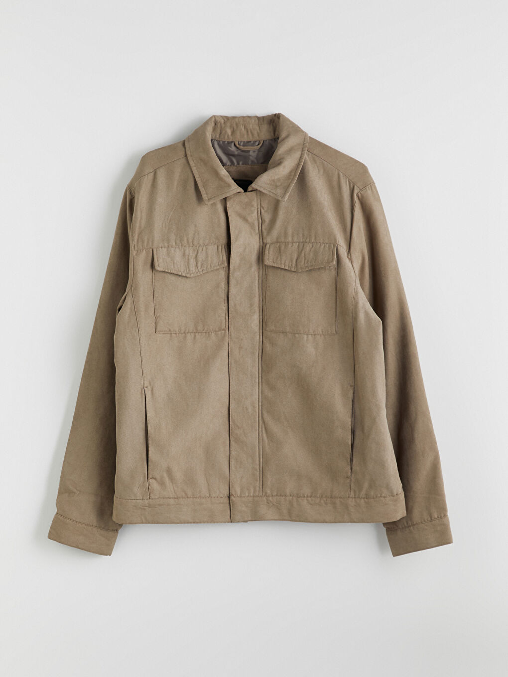 Standard Fit Collared Neck Suede Men's Coat-5