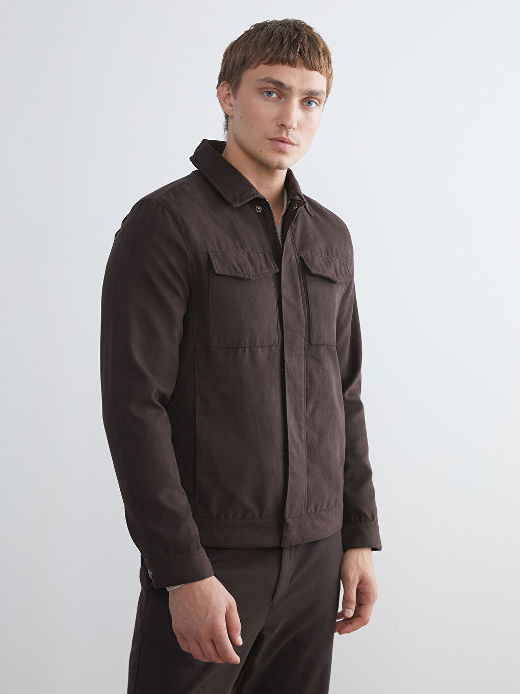 Kahverengi Standart Kalıp Gömlek Yaka Süet Erkek Mont