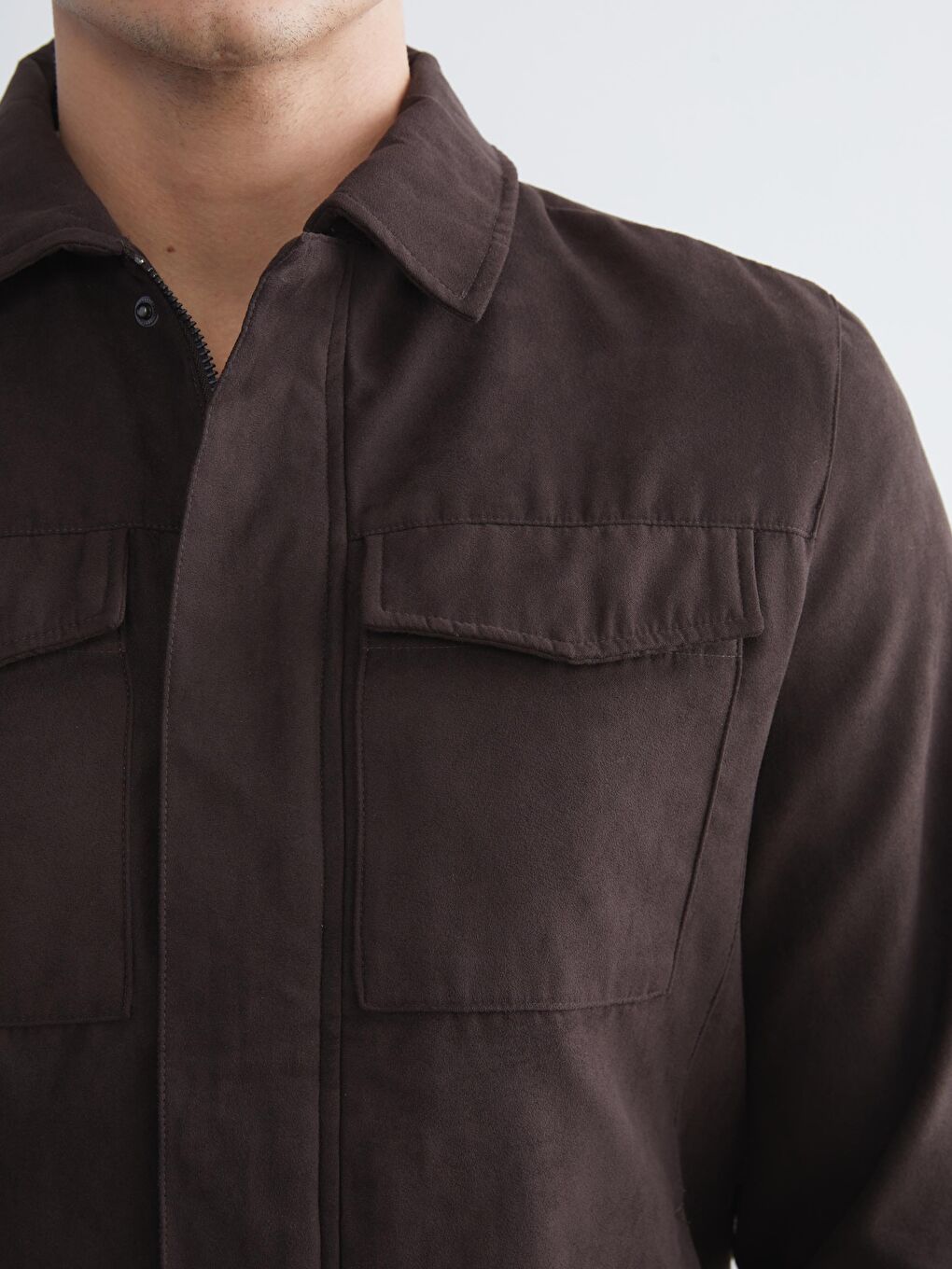 Kahverengi Standart Kalıp Gömlek Yaka Süet Erkek Mont-2