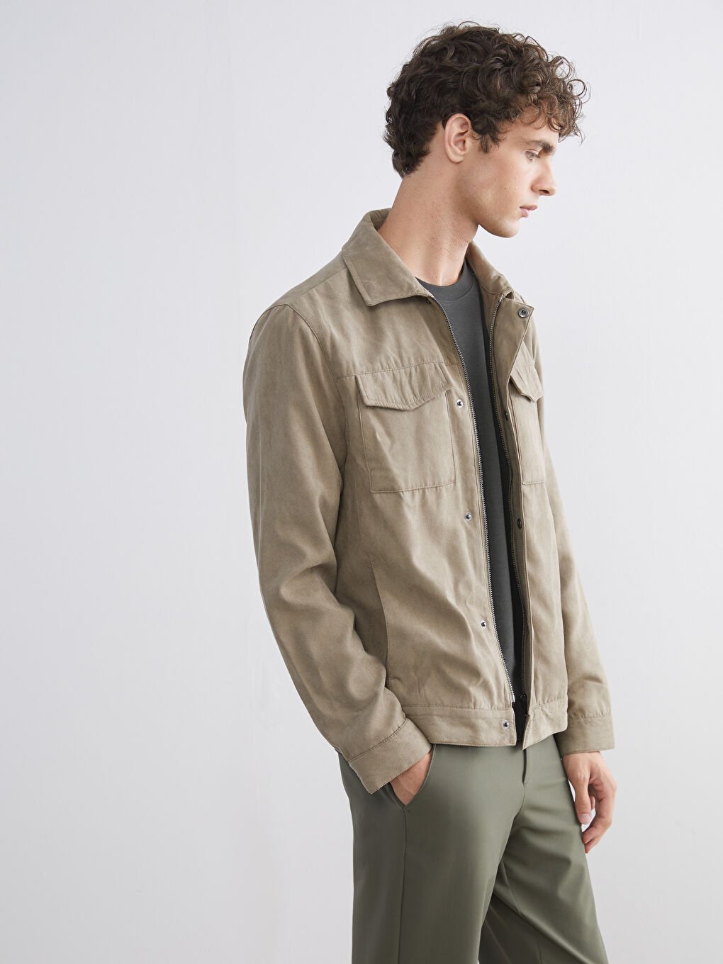 Standard Fit Collared Neck Suede Men's Coat