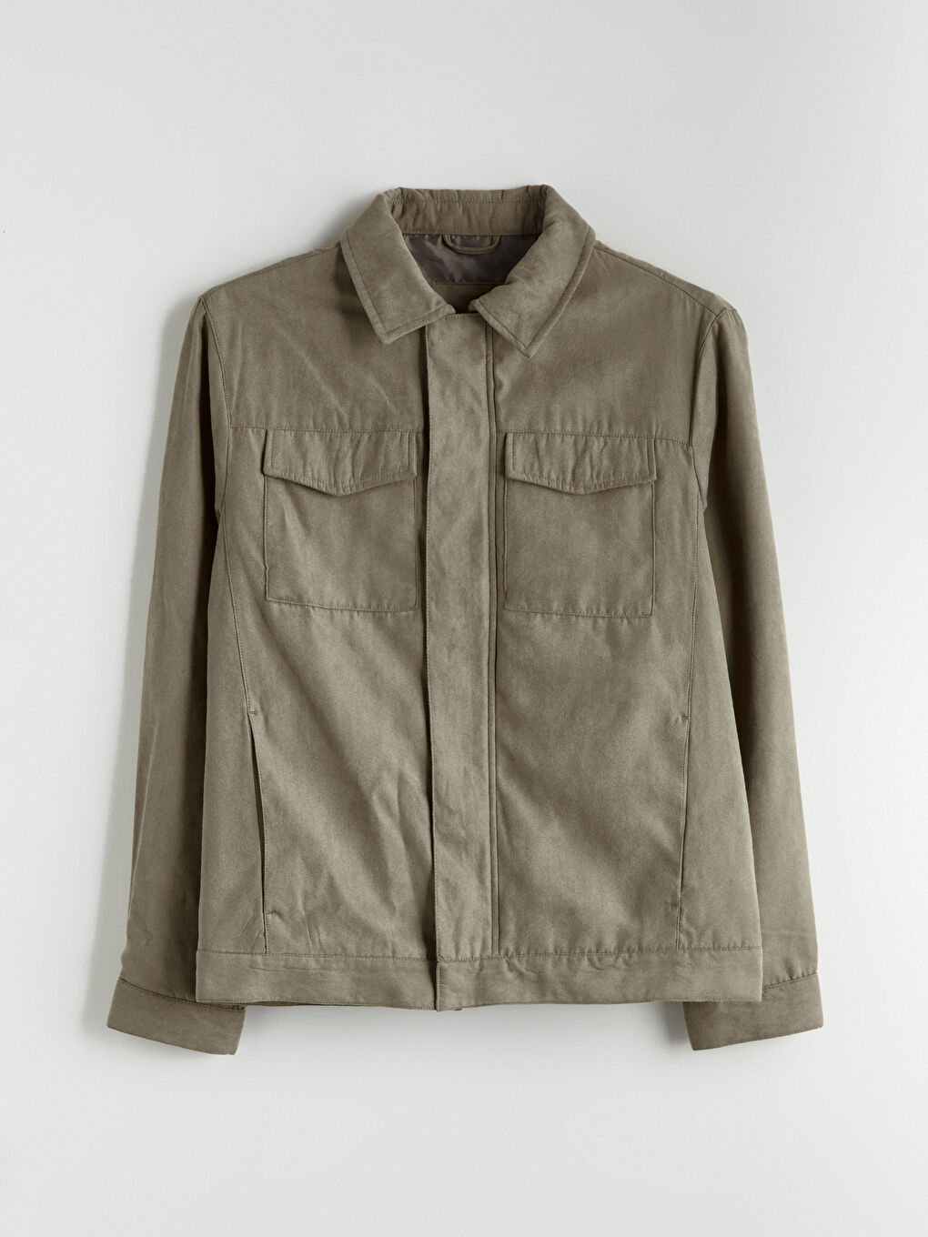 Standard Fit Collared Neck Suede Men's Coat-8