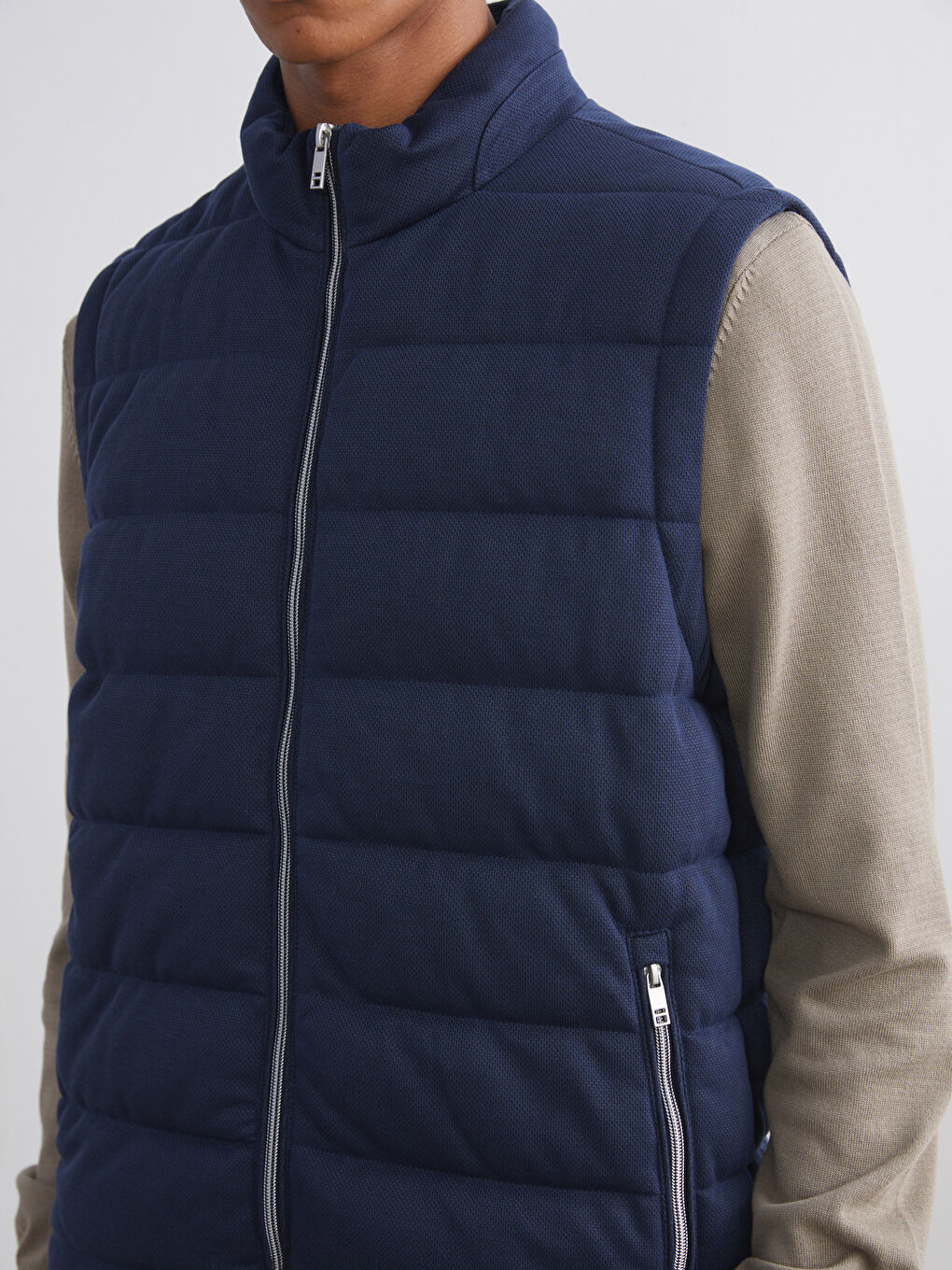 Mavi Slim Fit Dik Yaka Erkek Şişme Yelek-2