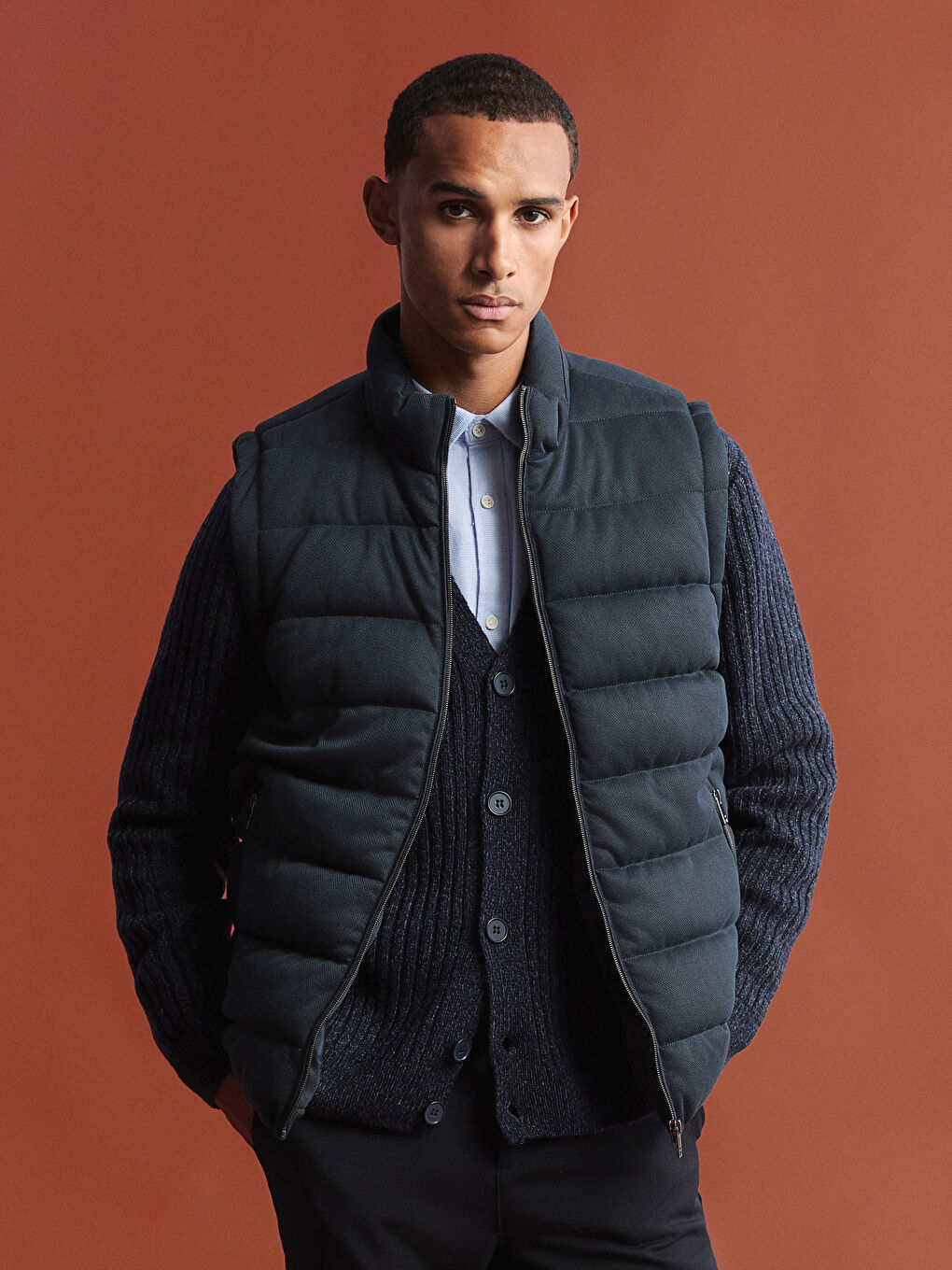 Slim Fit Funnel Neck Men's Puffer Gilet