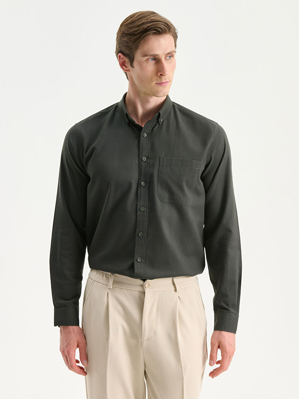 Slim Fit Long Sleeve Gabardine Men's Shirt