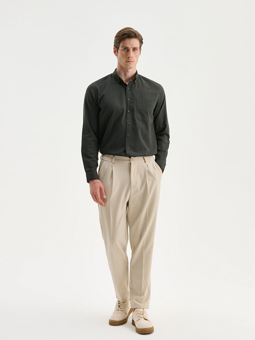 Slim Fit Long Sleeve Gabardine Men's Shirt-1