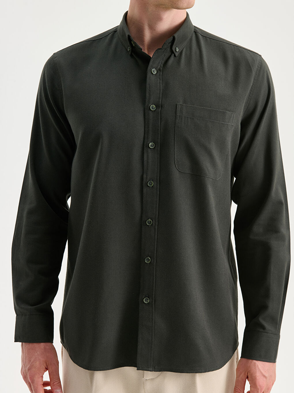 Slim Fit Long Sleeve Gabardine Men's Shirt-2