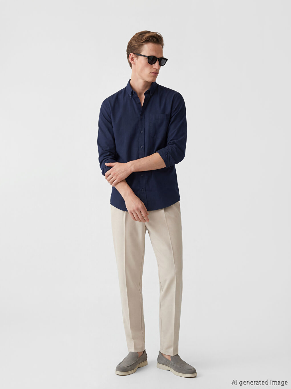 SOUTHBLUE Slim Fit Long Sleeve Gabardine Men's Shirt - W54607Z8