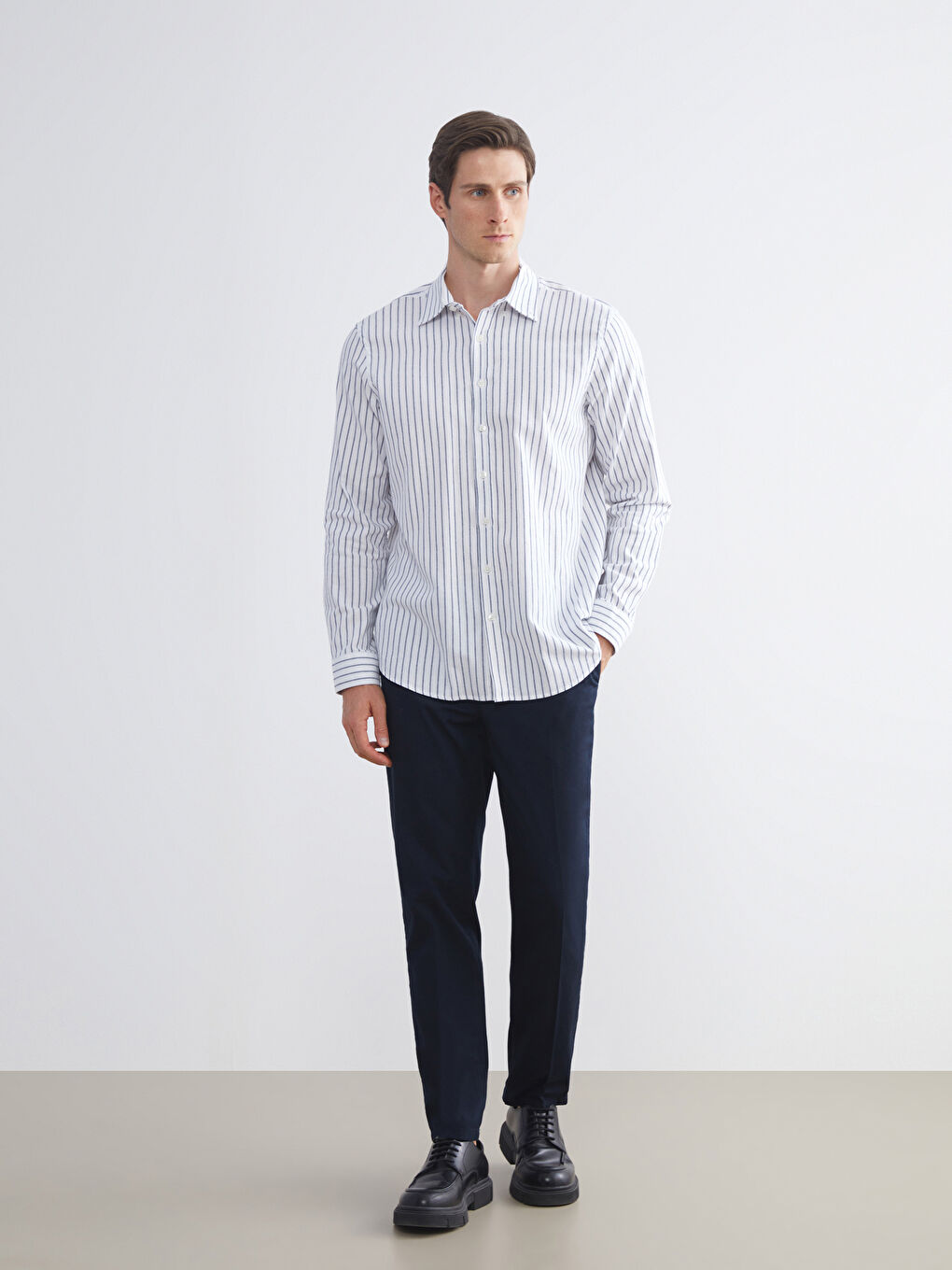 Regular Fit Long Sleeve Striped Men's Shirt-1