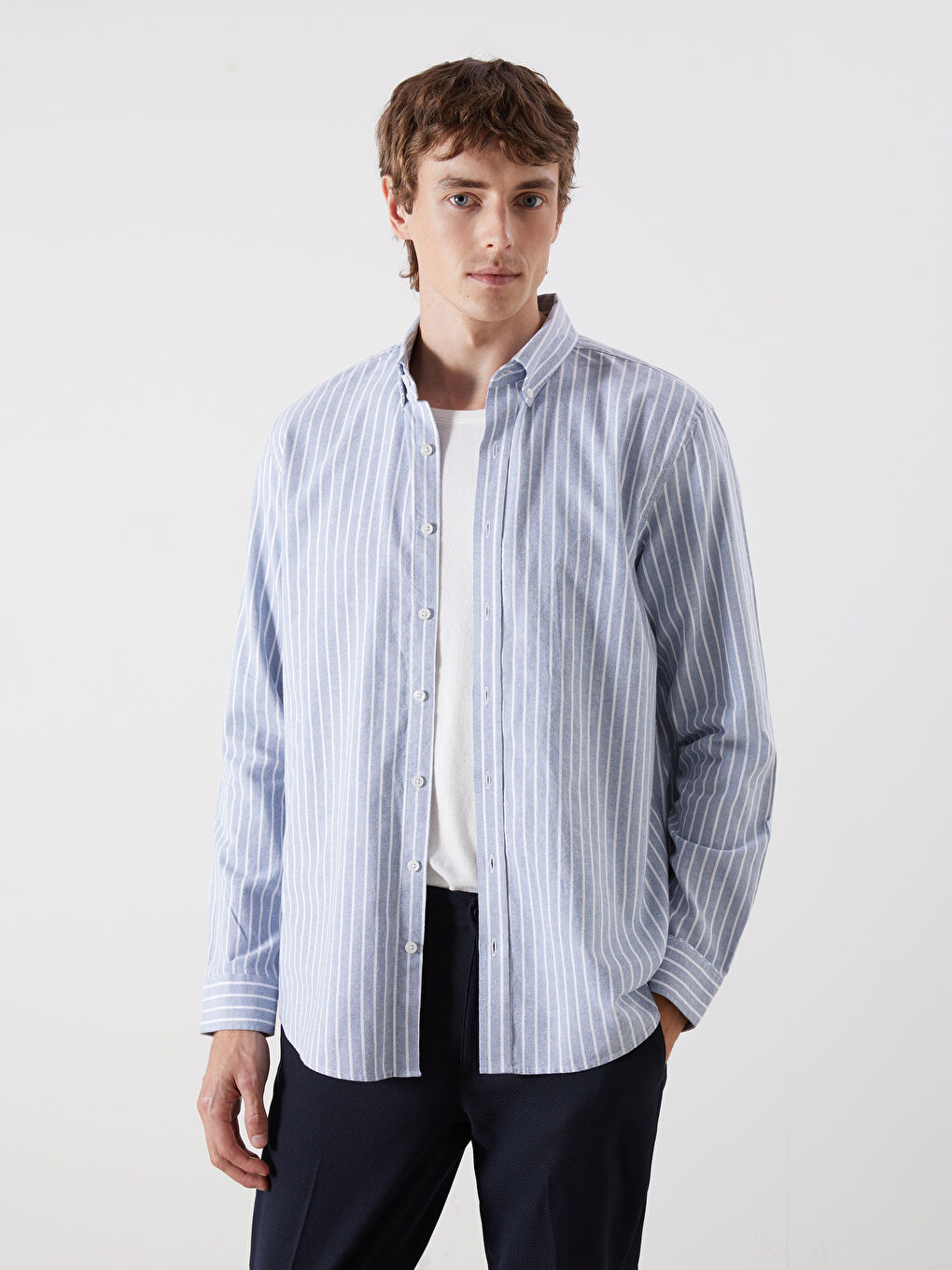 SOUTHBLUE Regular Fit Long Sleeve Striped Men's Shirt -W54608Z8-LEN