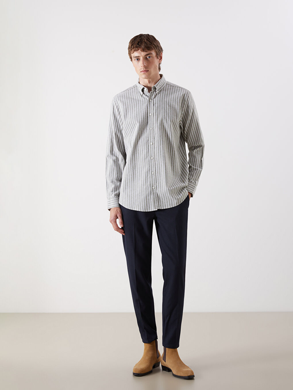 SOUTHBLUE Regular Fit Long Sleeve Striped Men's Shirt -W54608Z8-LGE