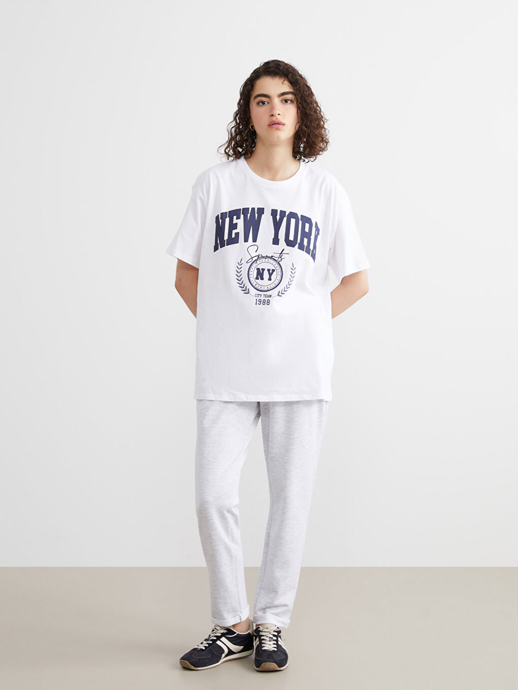 Crew Neck New York Printed Women's T-Shirt-1