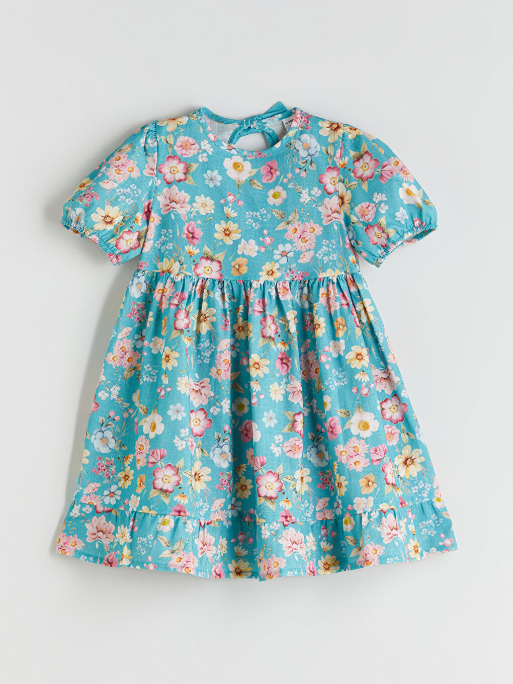 LCW Kids Crew Neck Flower Pattern Girl Dress -W54612Z1-LRR