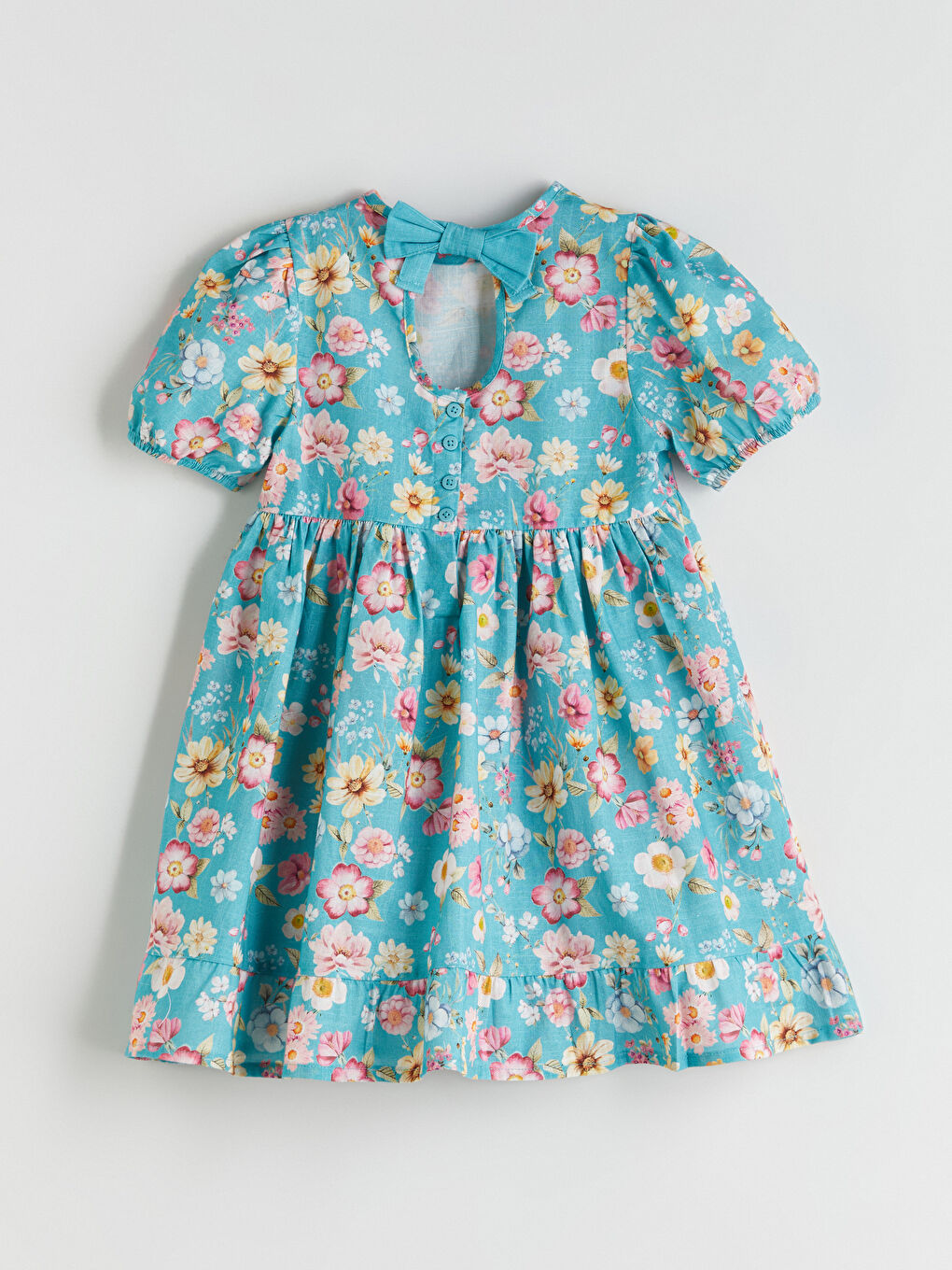 LCW Kids Crew Neck Flower Pattern Girl Dress -W54612Z1-LRR