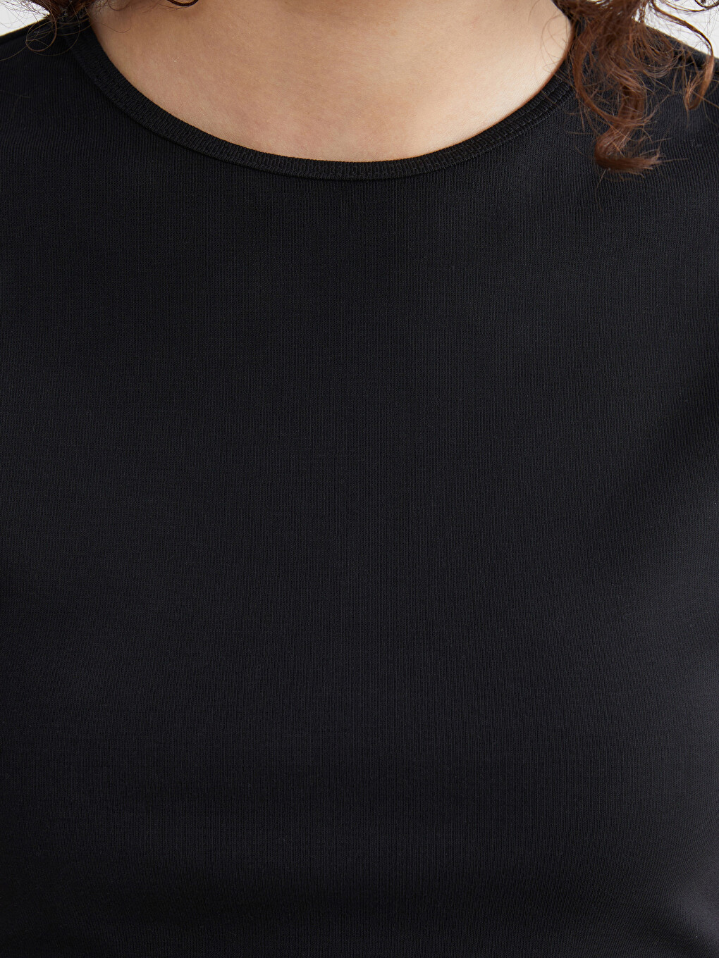 Crew Neck Plain Ribbed Women's T-shirt-4