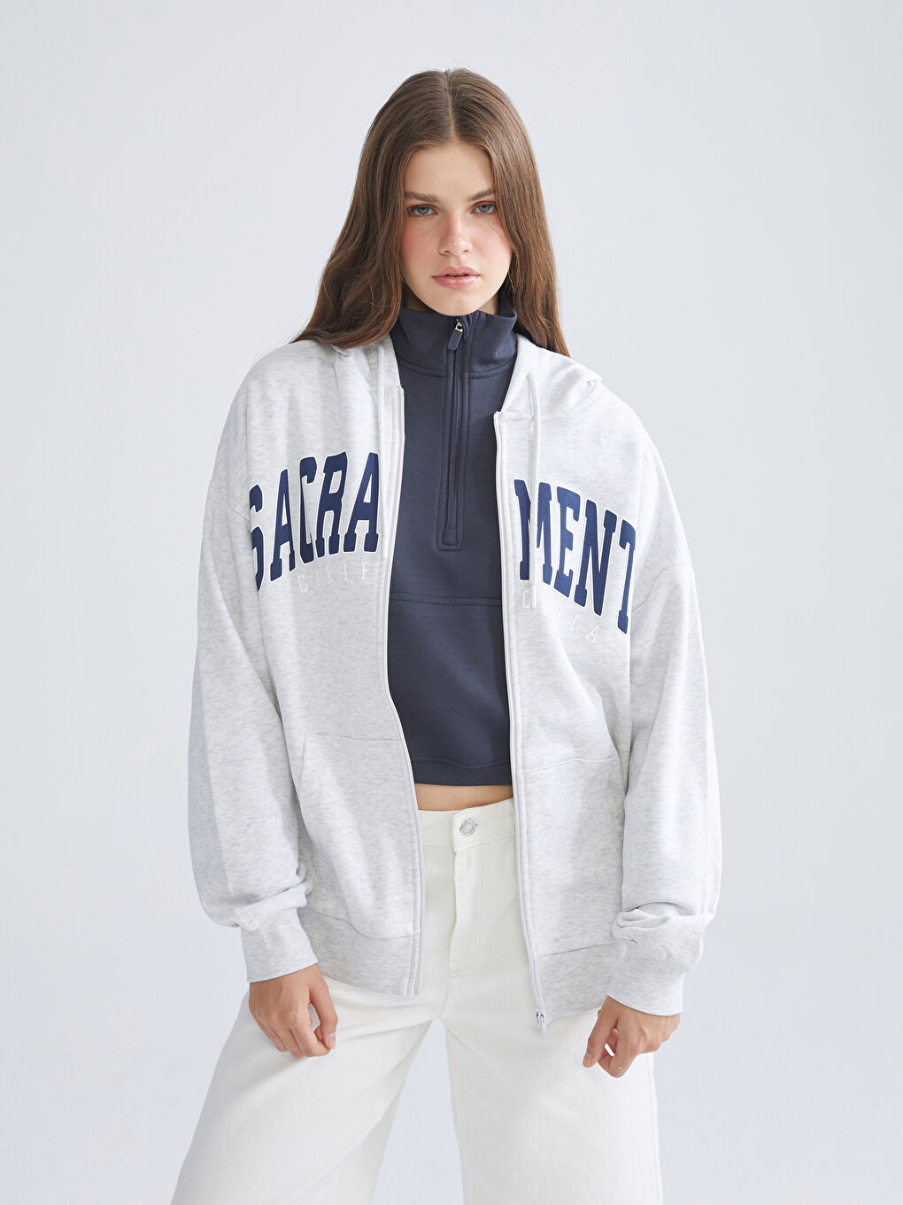 XSIDE Woman GREY Zip-Up Sweatshirt -W54621Z8-CY9