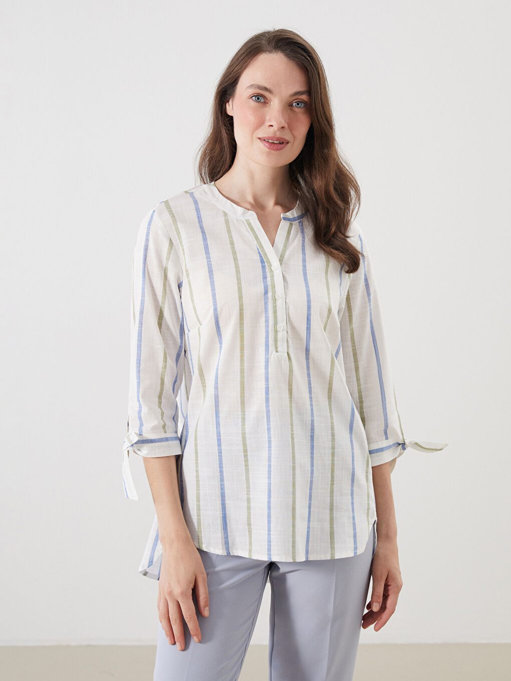 LCW Grace Notch Neck Striped Blouse -W54636Z8-P8J