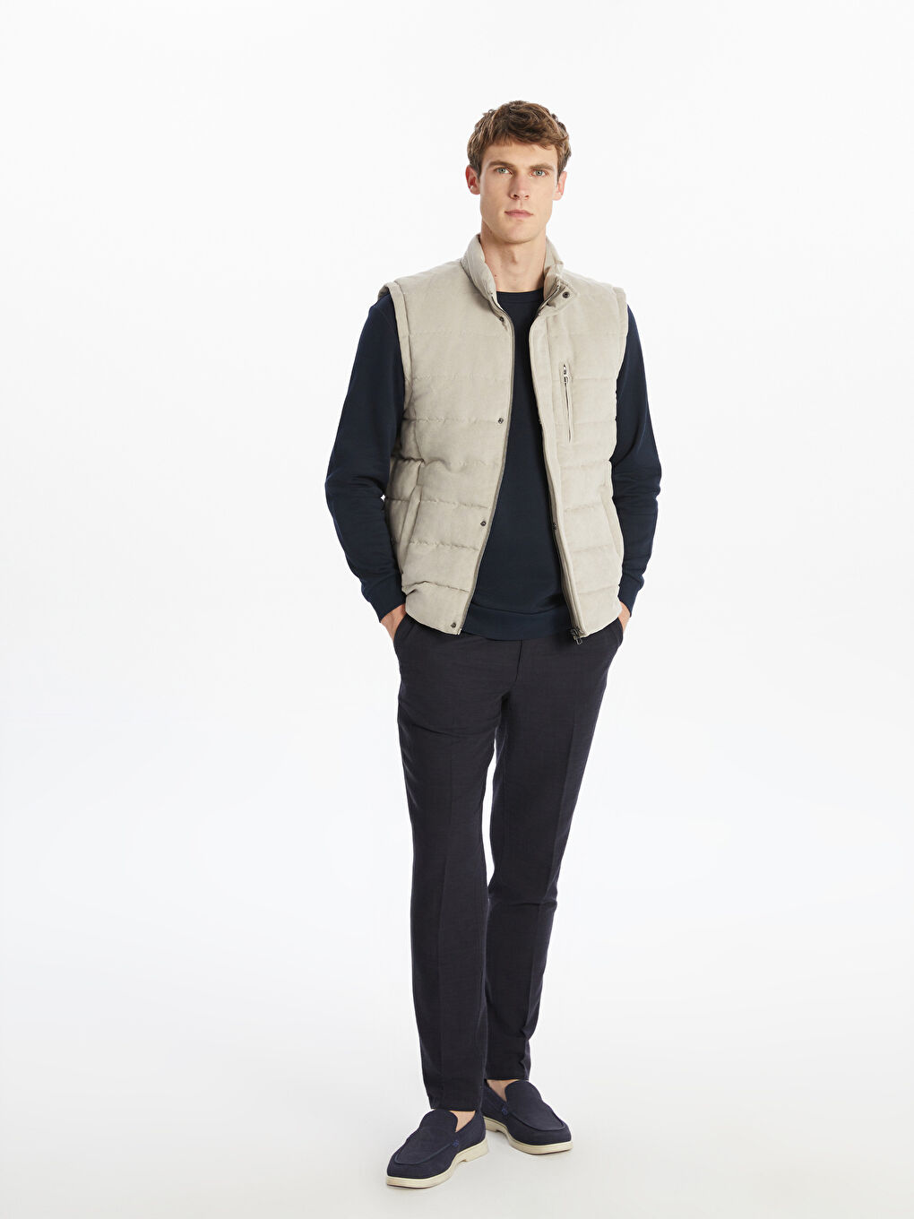 Regular Fit Funnel Neck Suede Men's Waistcoat-1
