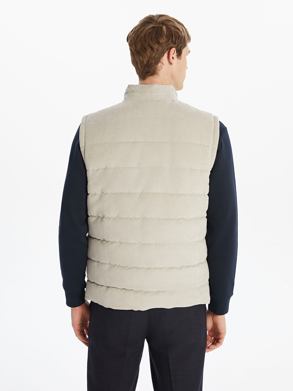 Regular Fit Funnel Neck Suede Men's Waistcoat-4