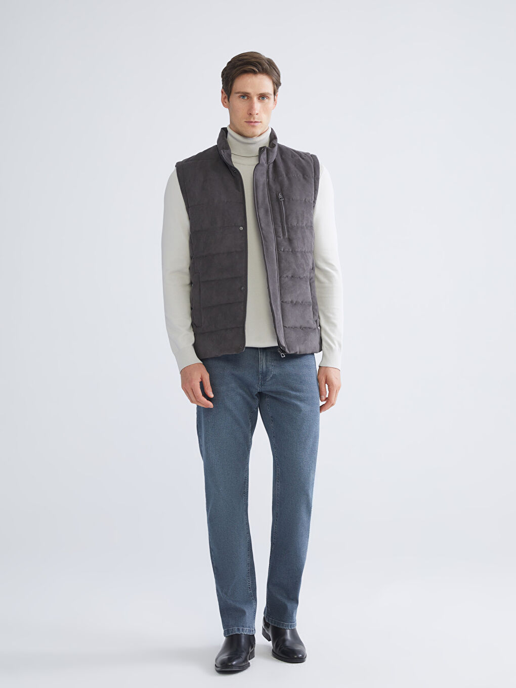 Regular Fit Funnel Neck Suede Men's Waistcoat-1
