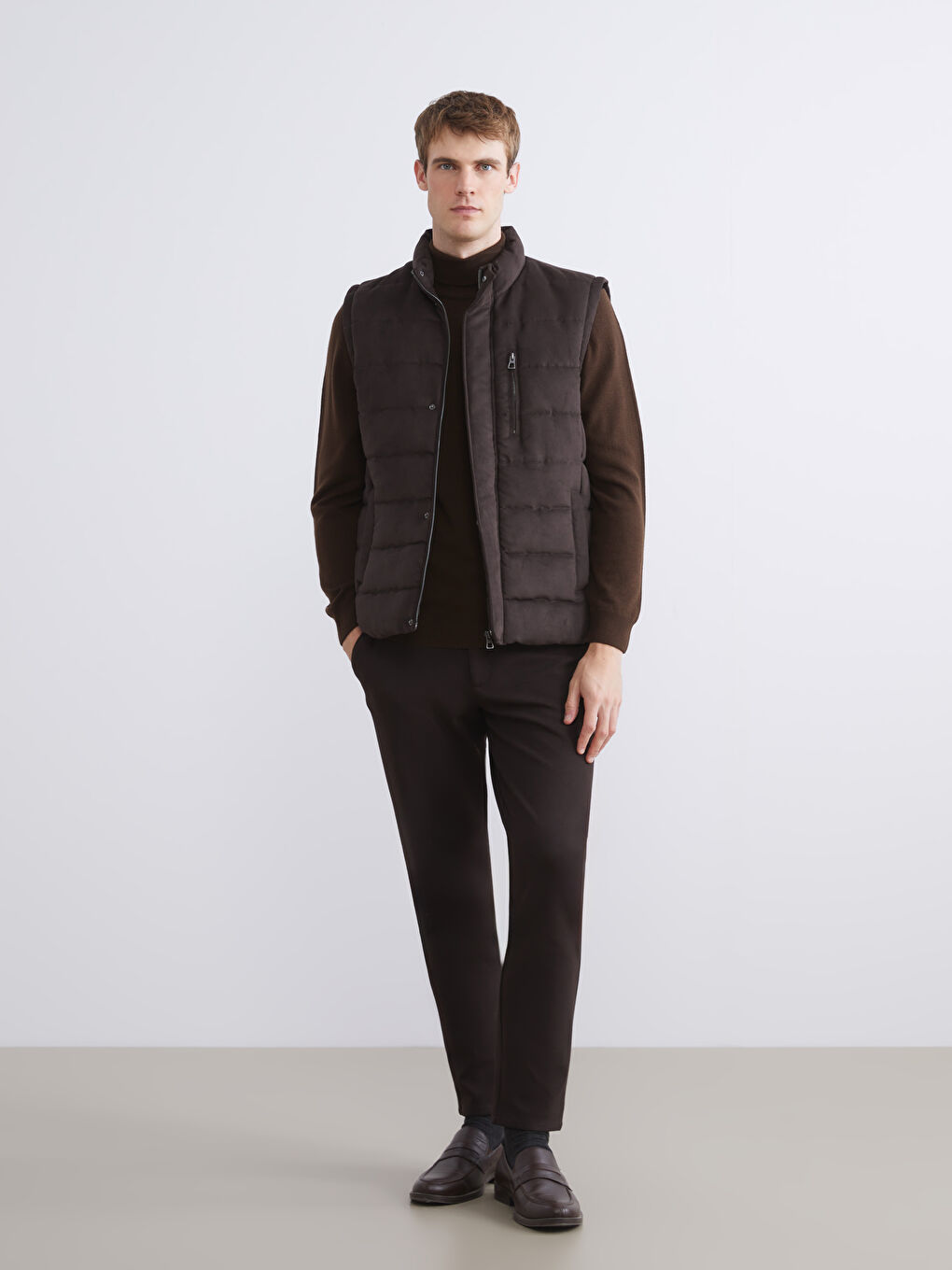 Regular Fit Funnel Neck Suede Men's Waistcoat-1