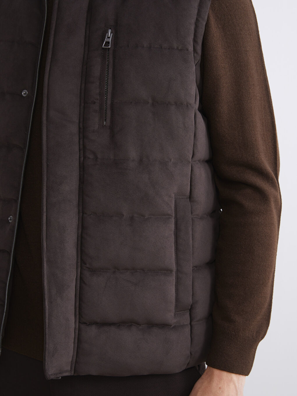 Regular Fit Funnel Neck Suede Men's Waistcoat-2