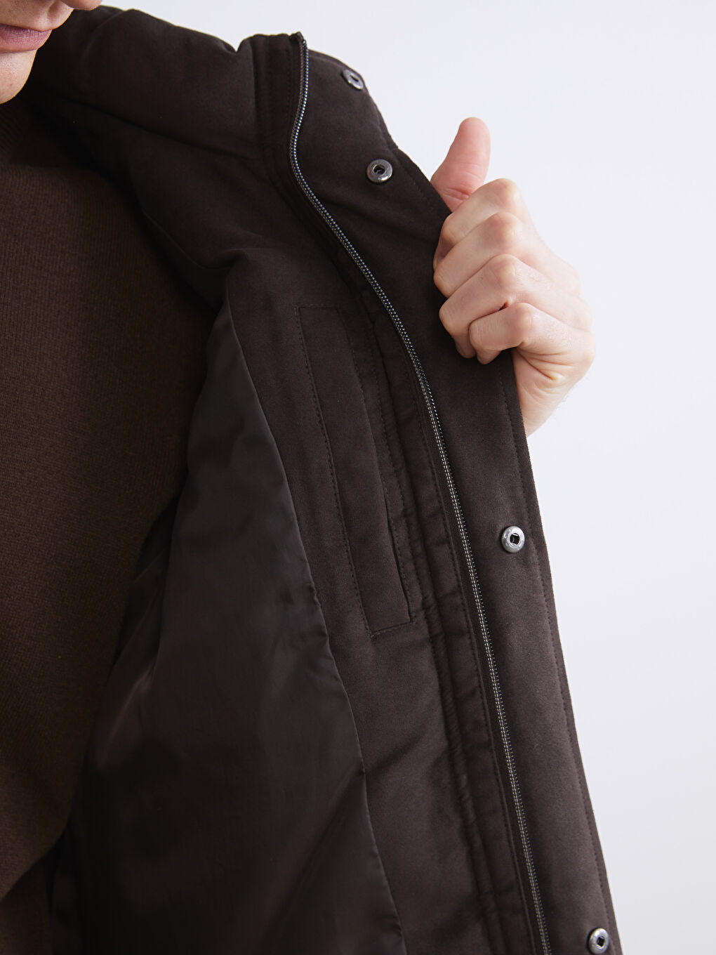 Regular Fit Funnel Neck Suede Men's Waistcoat-3