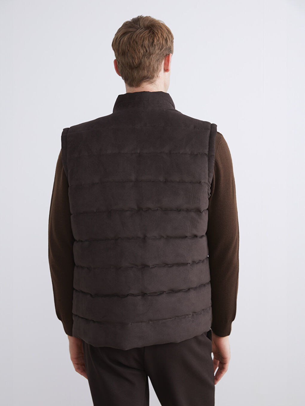 Regular Fit Funnel Neck Suede Men's Waistcoat-4