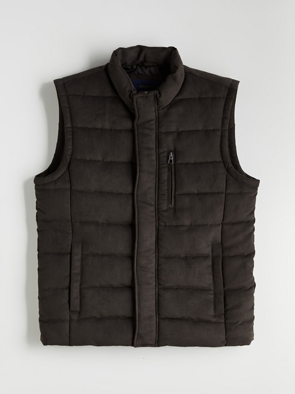 Regular Fit Funnel Neck Suede Men's Waistcoat-5