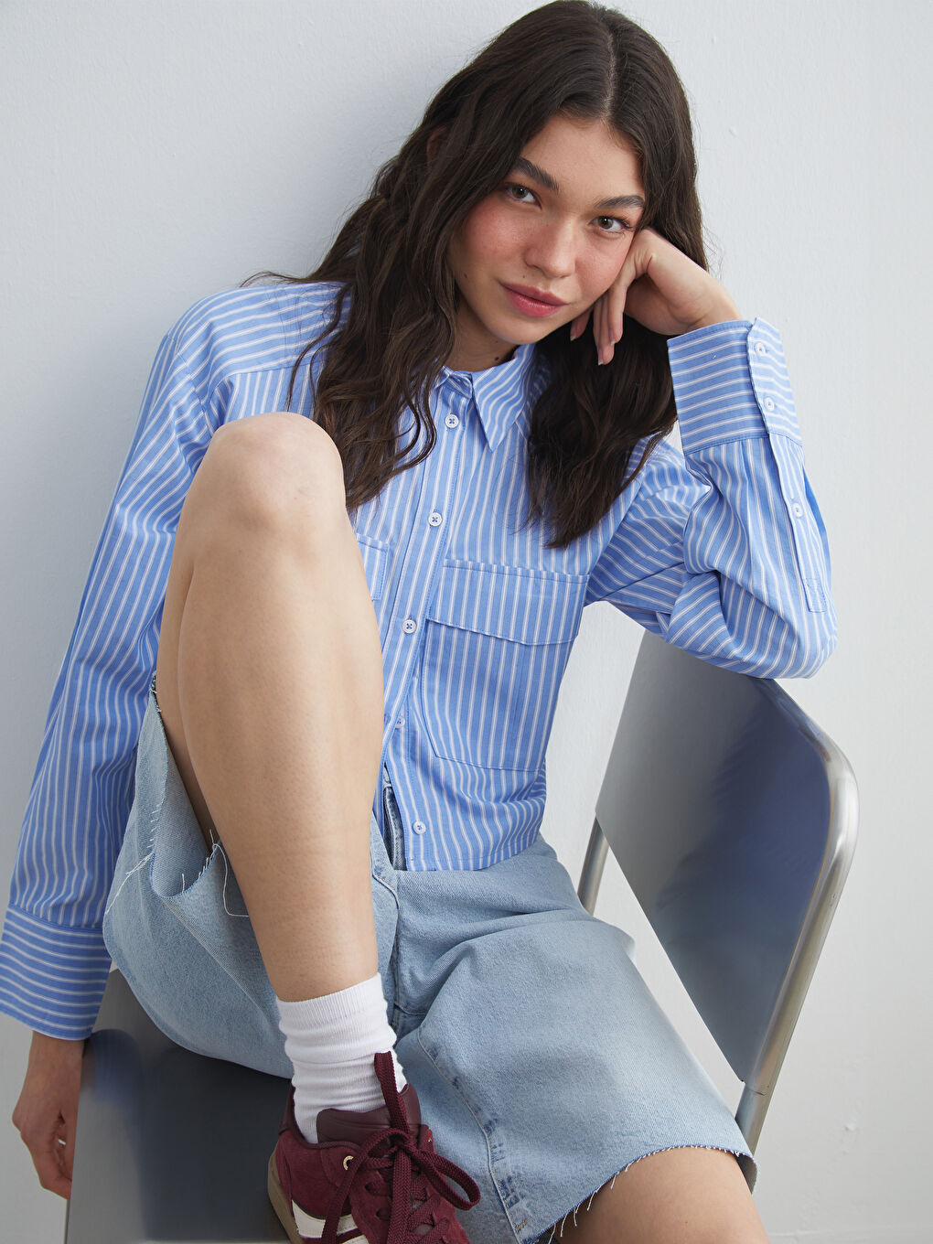 XSIDE Striped Poplin Crop Women's Shirt -W54674Z8-LEN