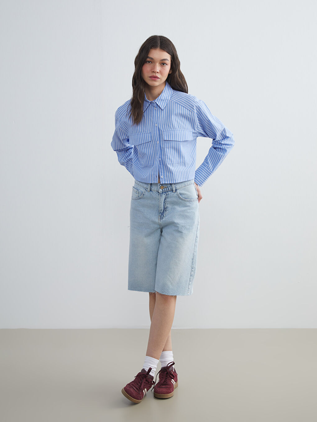 XSIDE Striped Poplin Crop Women's Shirt -W54674Z8-LEN