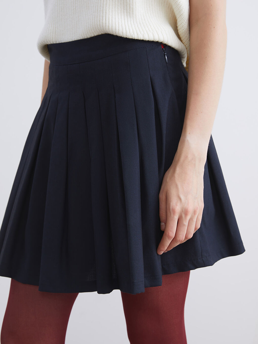 XSIDE Waist Zipper Pleated Mini Skirt -W54682Z8-CSH