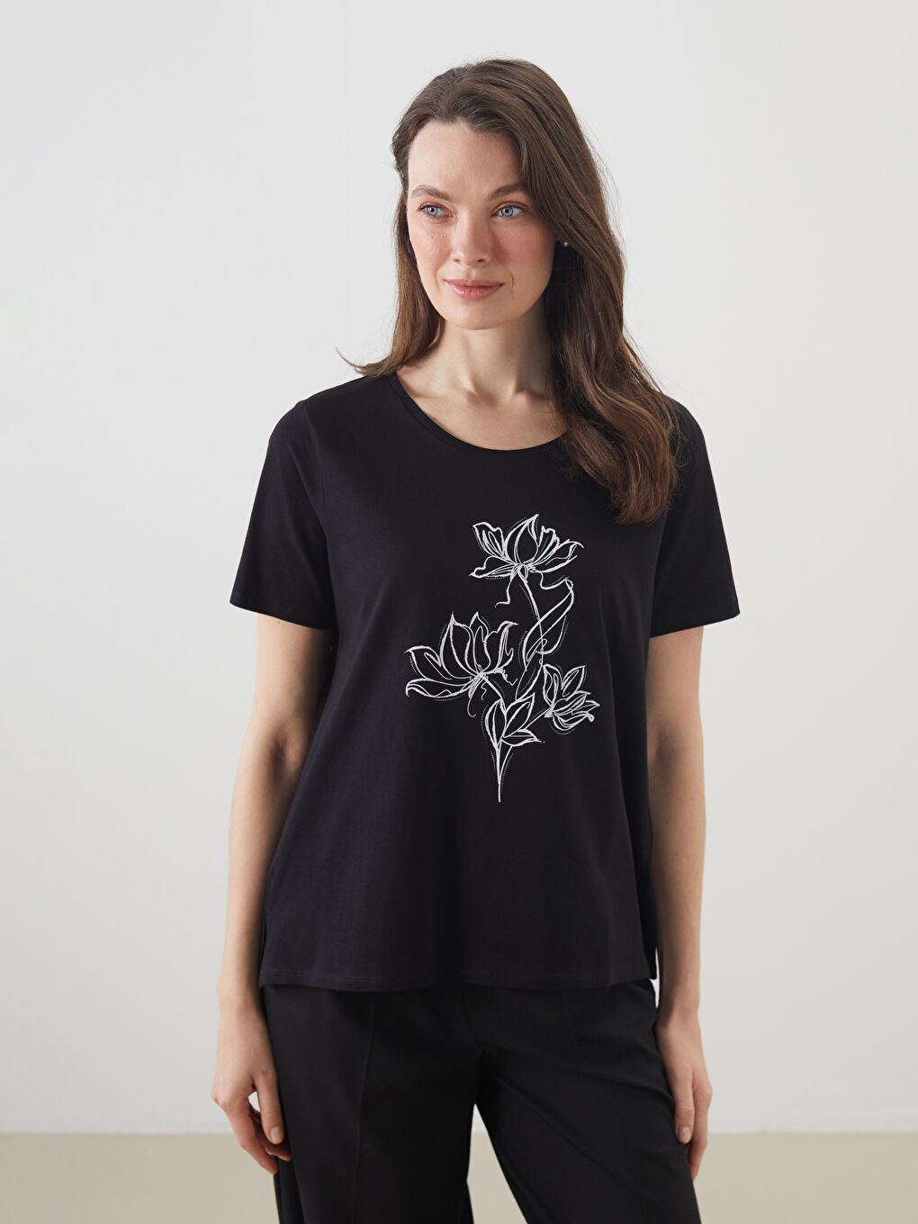 LCW Grace Crew Neck Floral Women's T-Shirt -W54700Z8-CVL