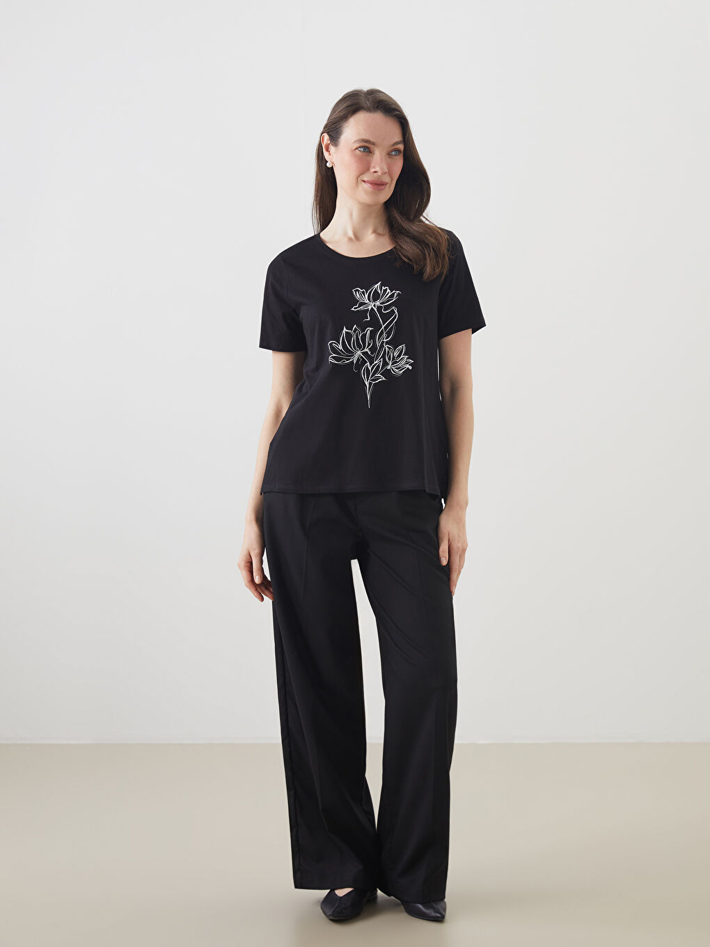 LCW Grace Crew Neck Floral Women's T-Shirt -W54700Z8-CVL