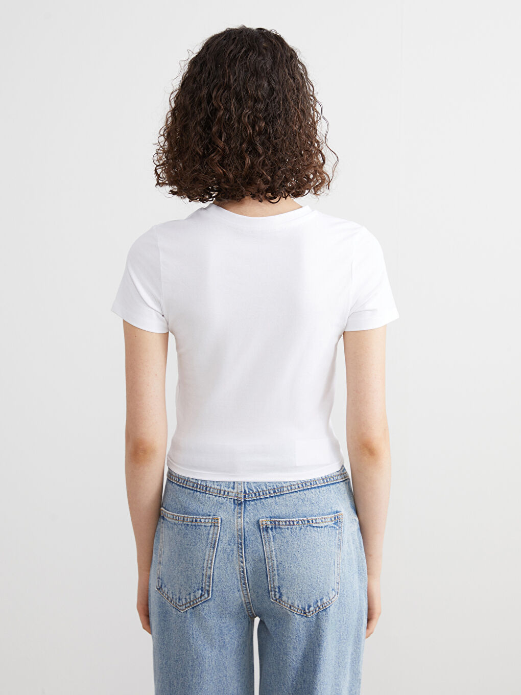 Okrugli izrez Štampana Ženska Crop Top Majica-3