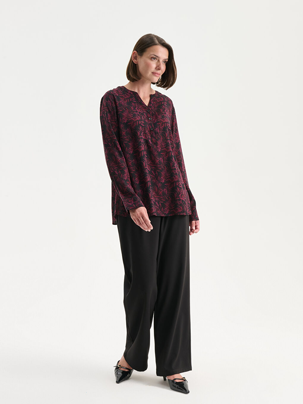 Notch Neck Patterned Blouse-1